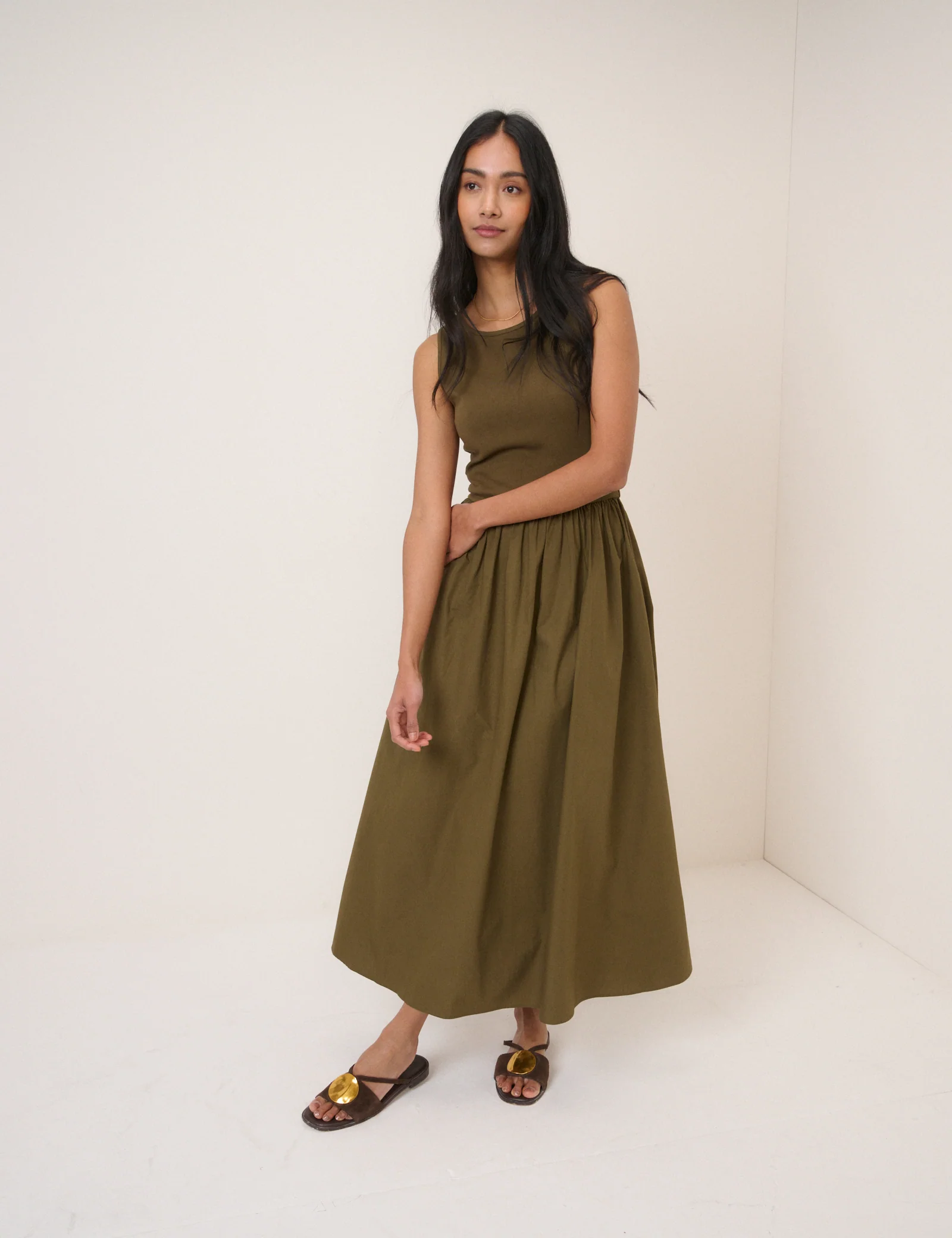 Khaki Sleeveless Vera Midi Dress - Image 4