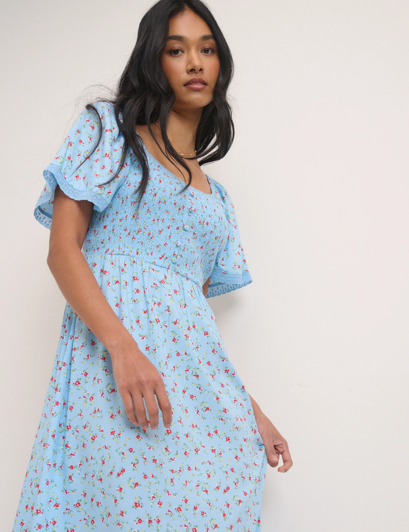 Blue Ditsy Floral Mia Midi Tea Dress - Image 3