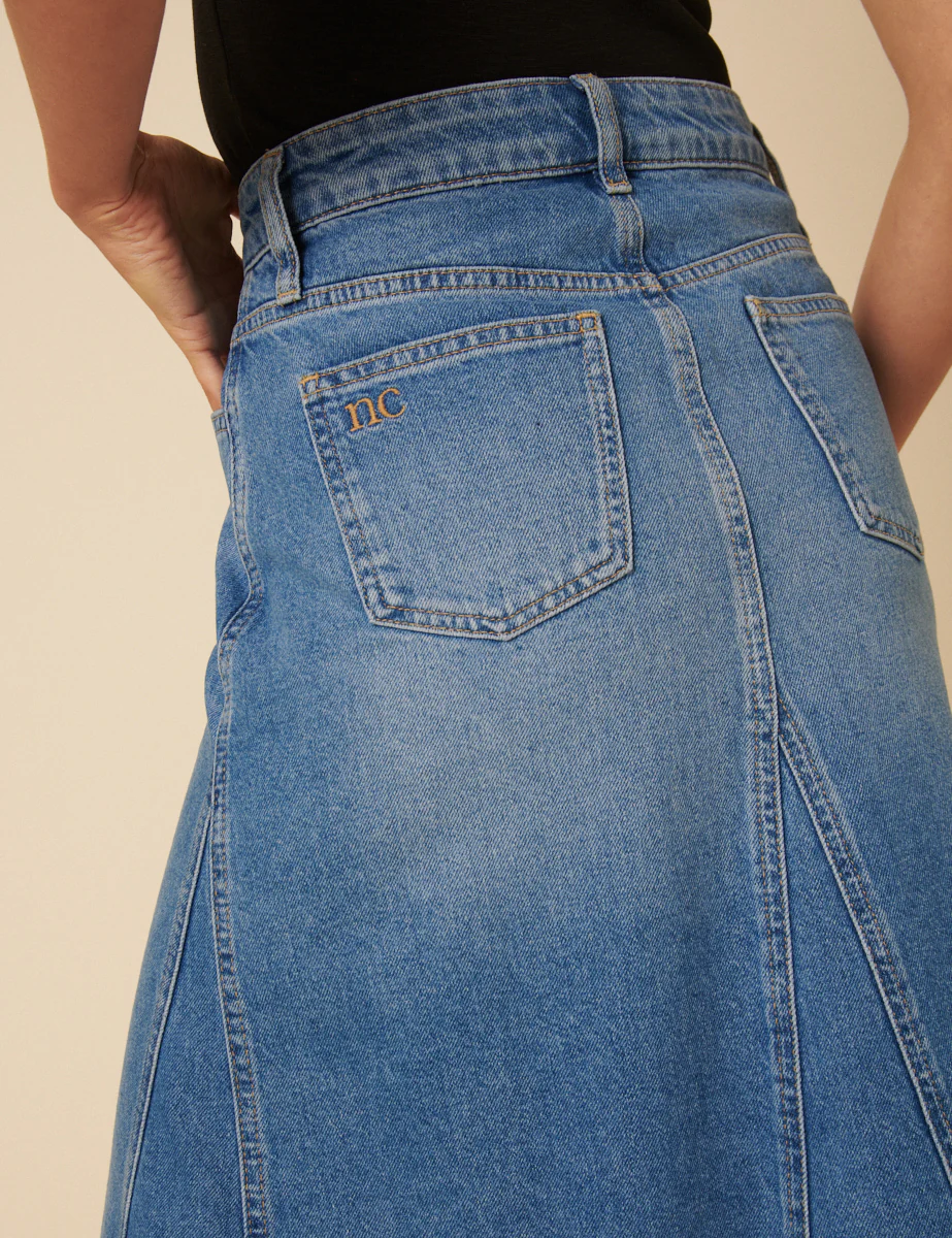 Mid Wash Denim A-line Midi Skirt - Image 2