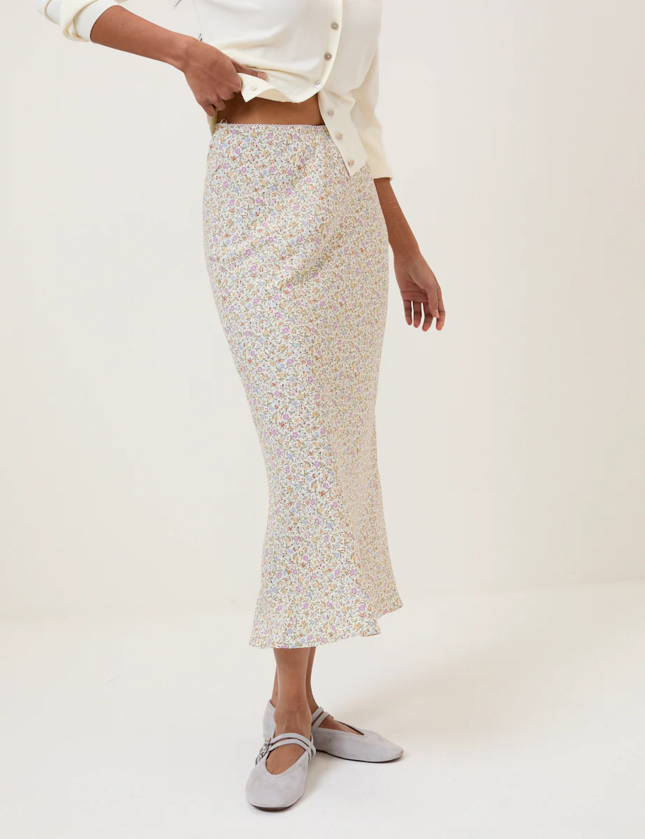 Cream Ditsy Floral Mila Midi Skirt - Image 2