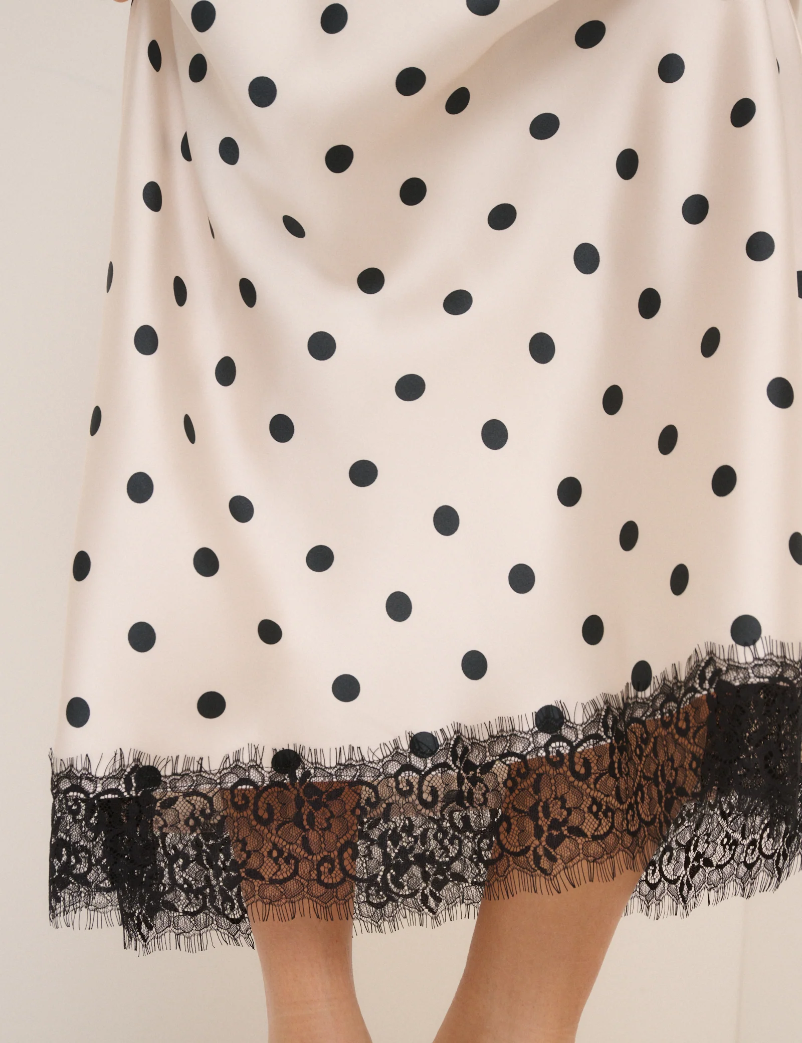 White Polka Dot Satin Mila Midi Skirt - Image 4