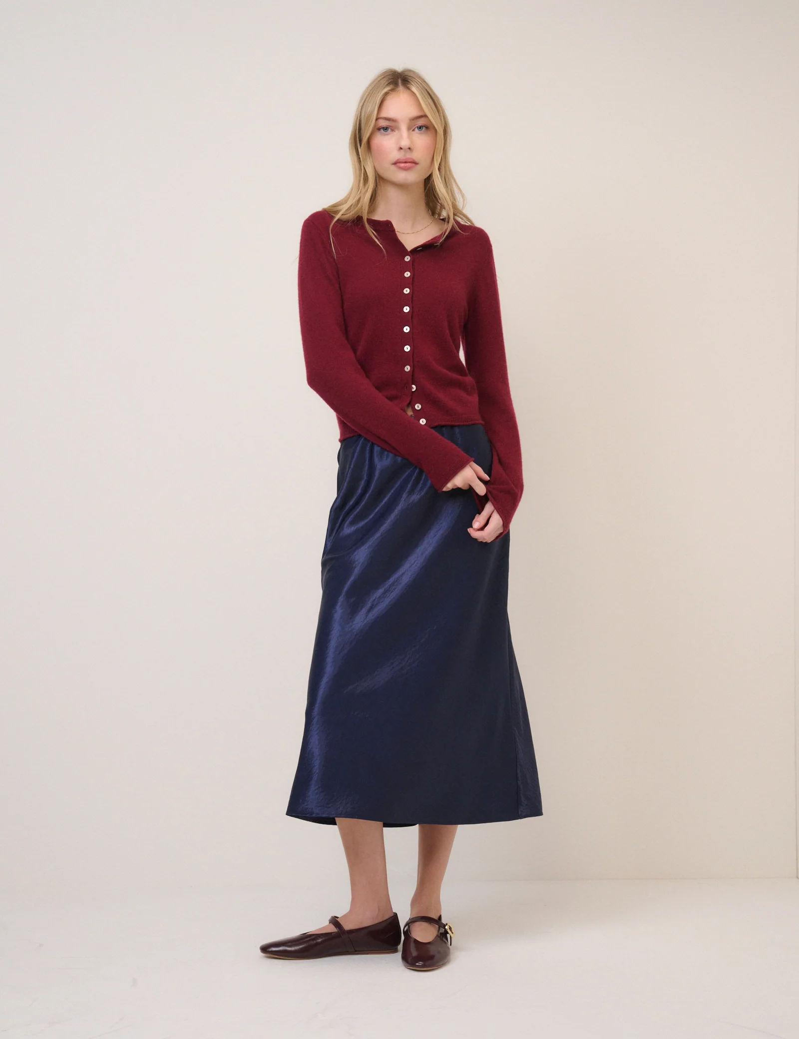 Navy Satin Mila Midi Skirt - Image 4