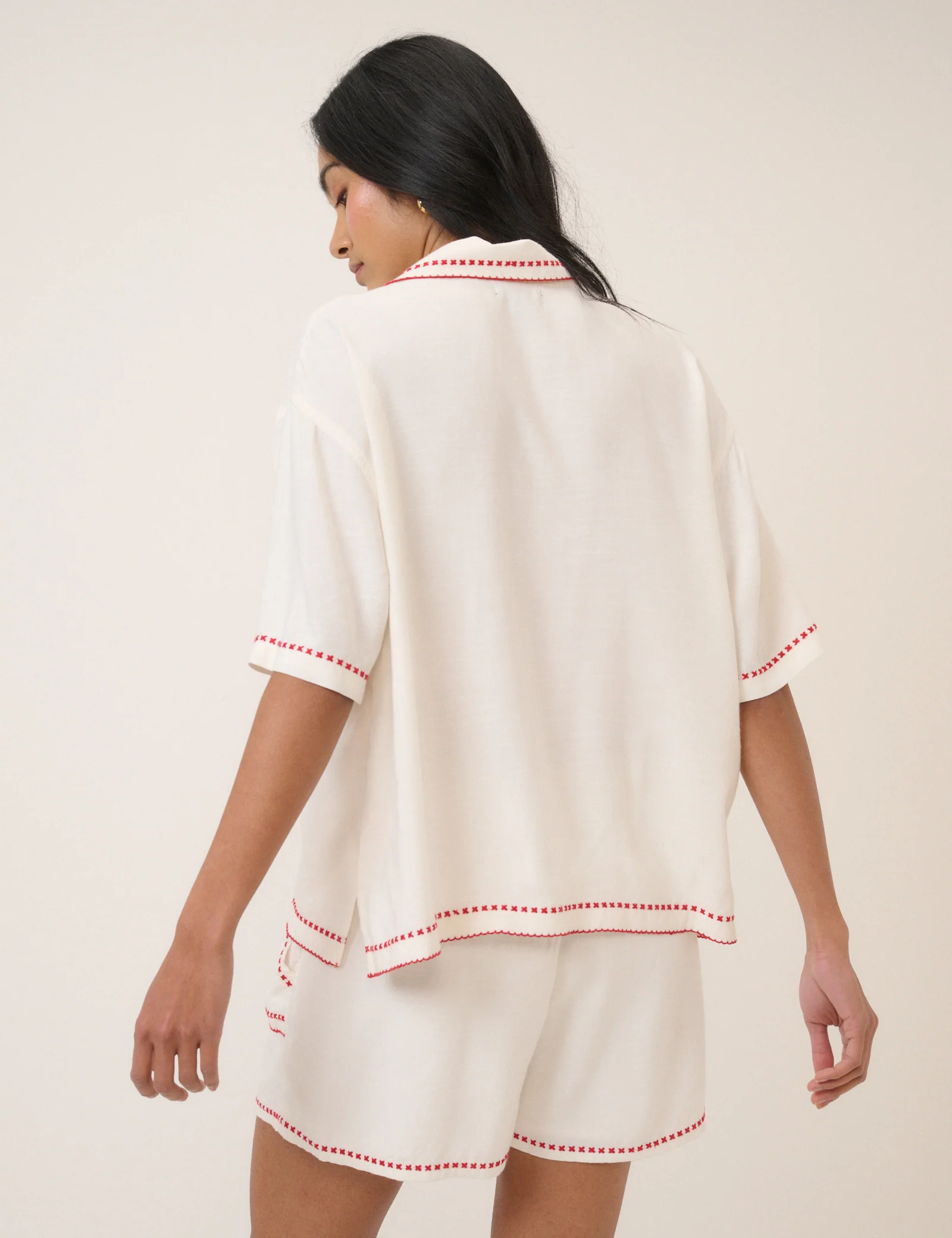 Cream Floral Embroidered Shirt - Image 5