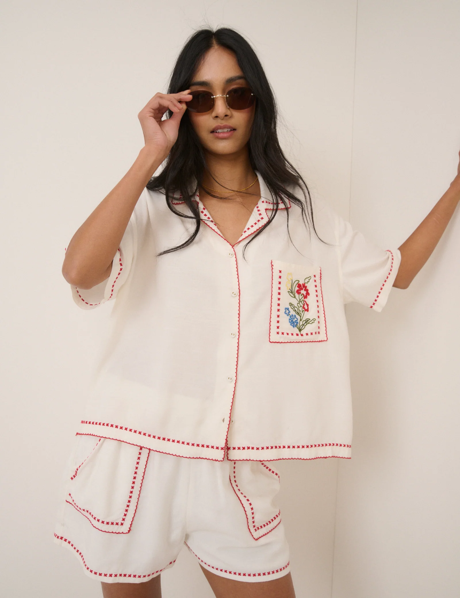 Cream Floral Embroidered Shirt - Image 6