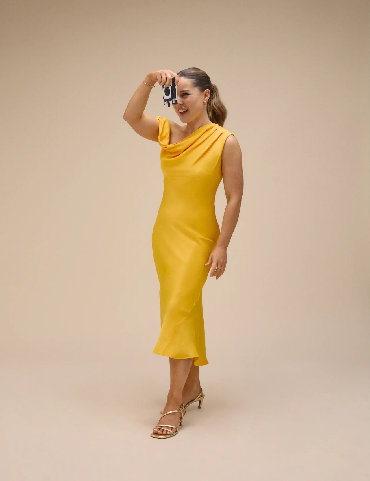 Yellow One Shoulder Minka Midi Dress - Image 2
