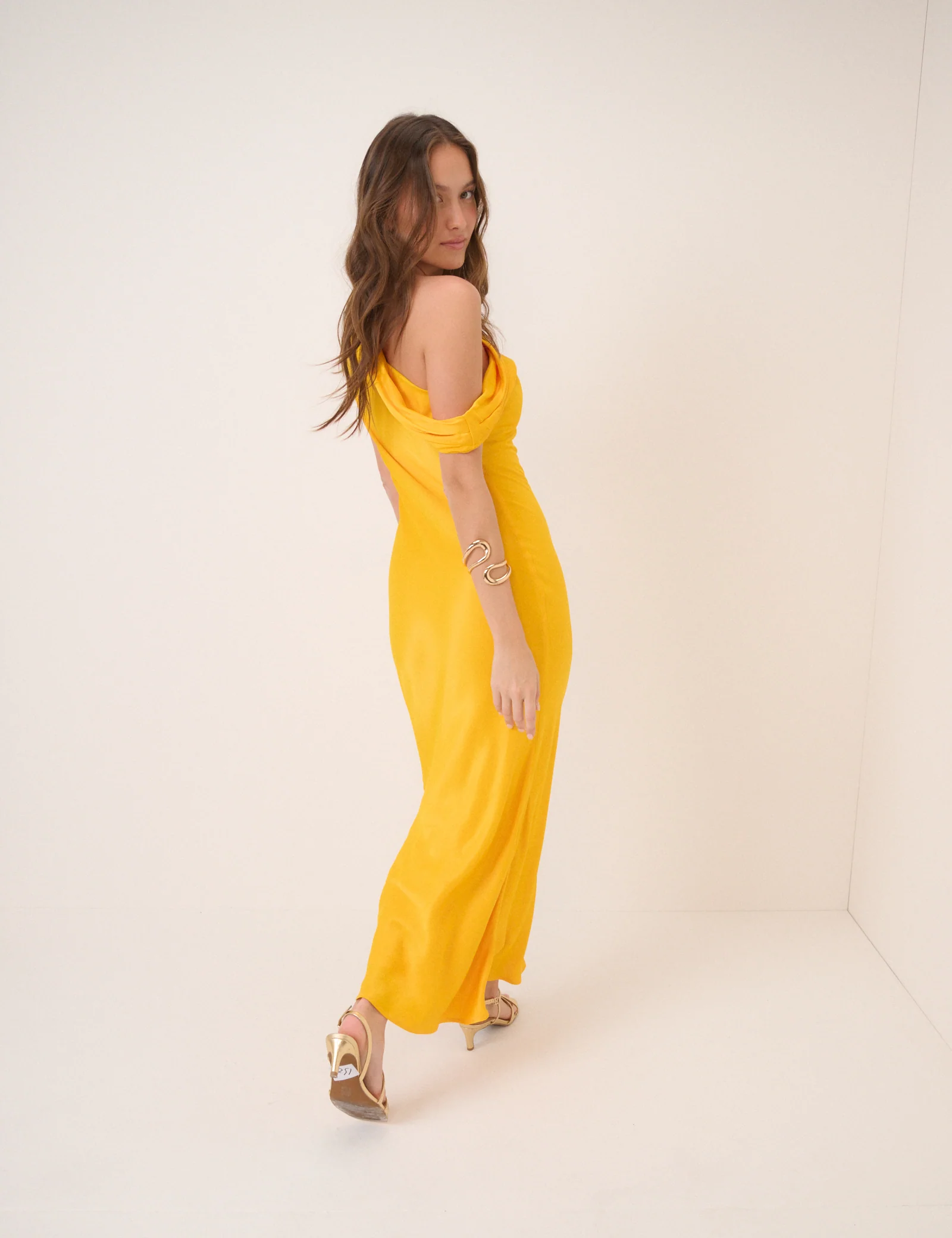 Yellow One Shoulder Minka Midi Dress - Image 5