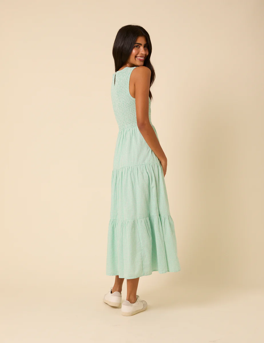 Mint Green Gingham Sleeveless Tiered Charlie Midi Dress - Image 5