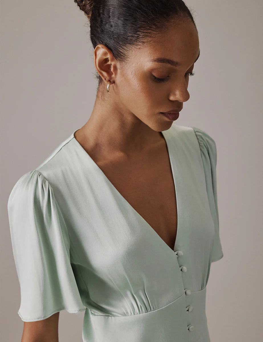 Soft Green V Neck Midi Erin Dress - Image 2