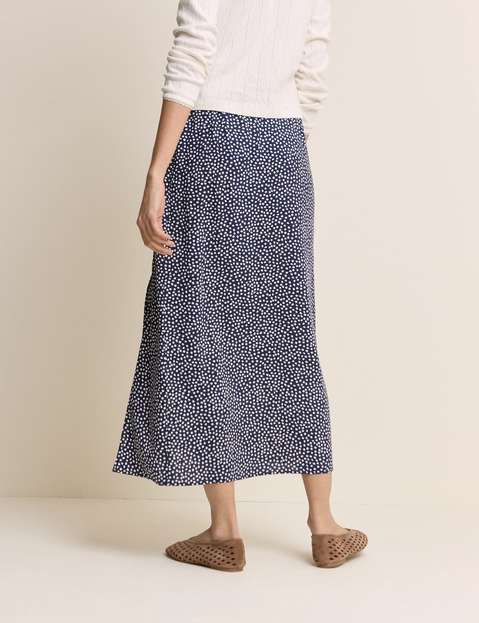 Navy Polka Dot Midi Skirt - Image 5