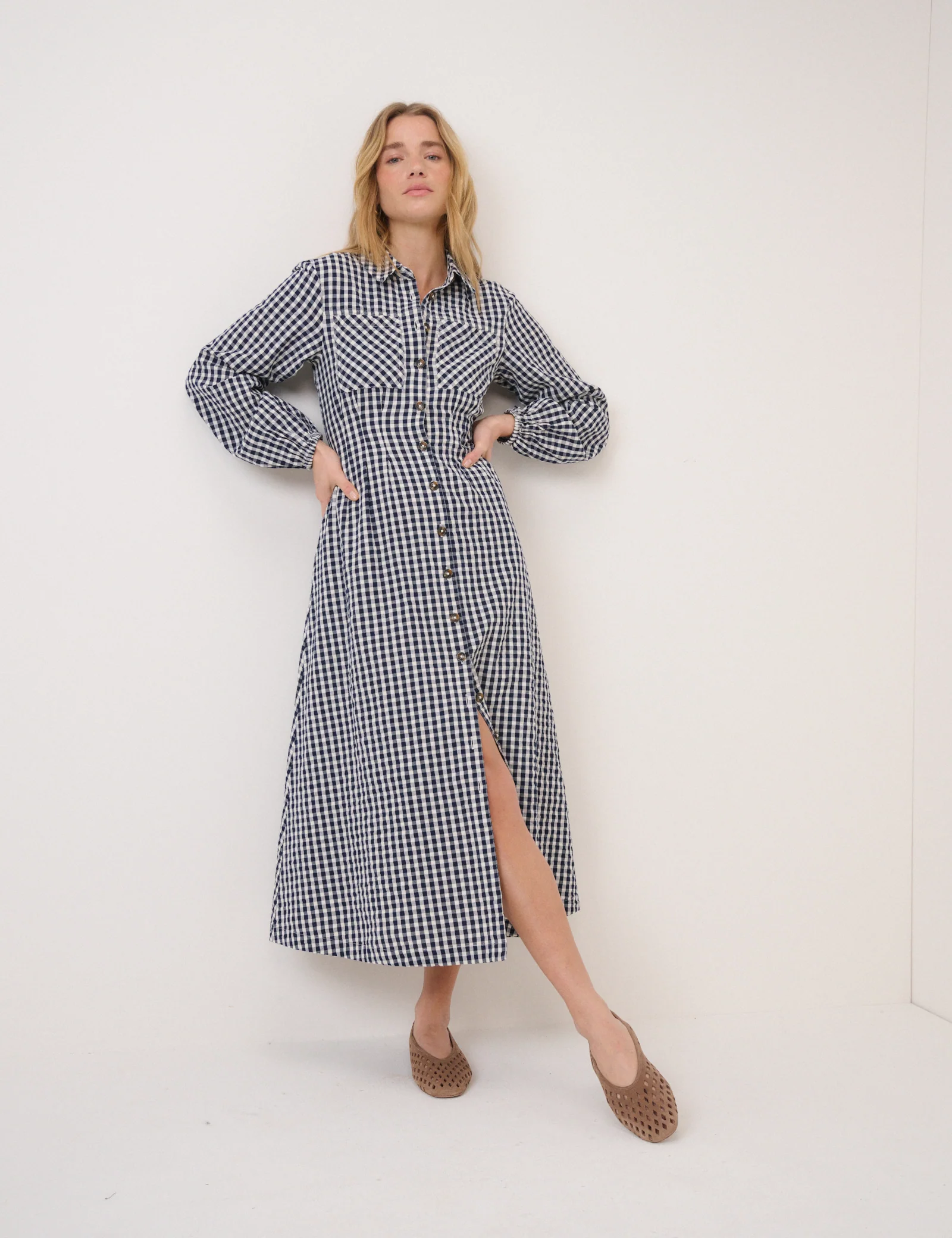 Navy Gingham Montego Midi Dress - Image 3