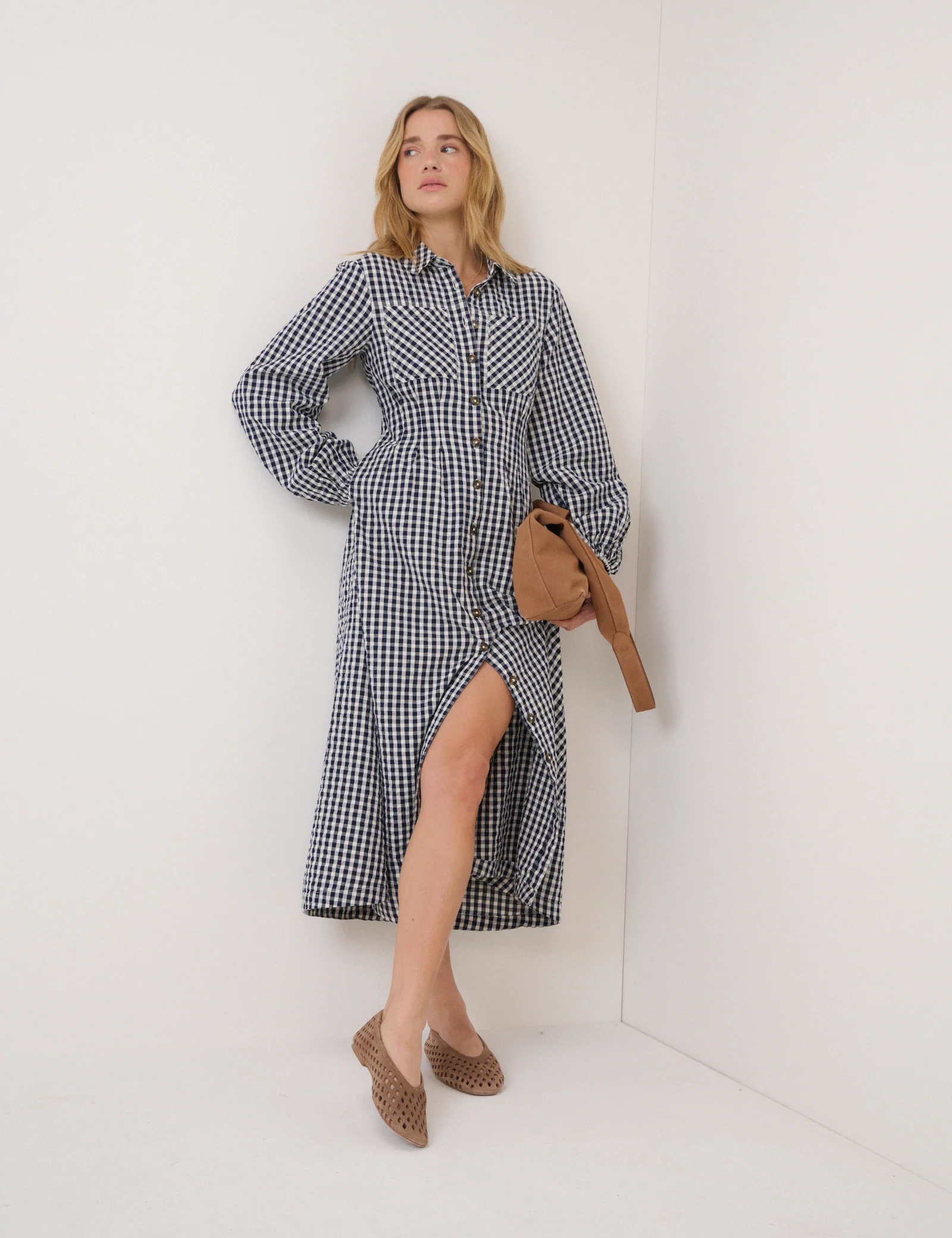 Navy Gingham Montego Midi Dress - Image 4