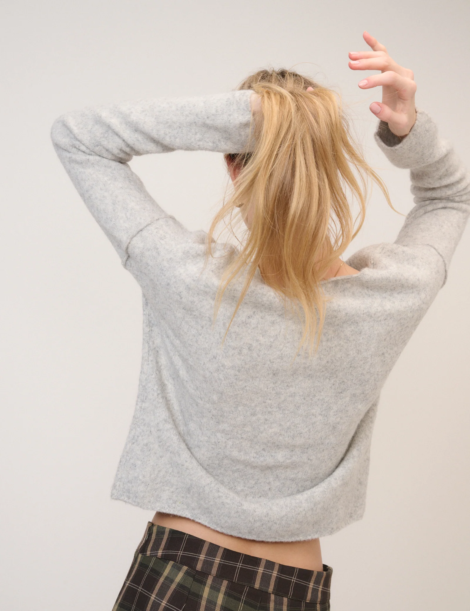 Grey Slash Neck Knitted Jumper - Image 5