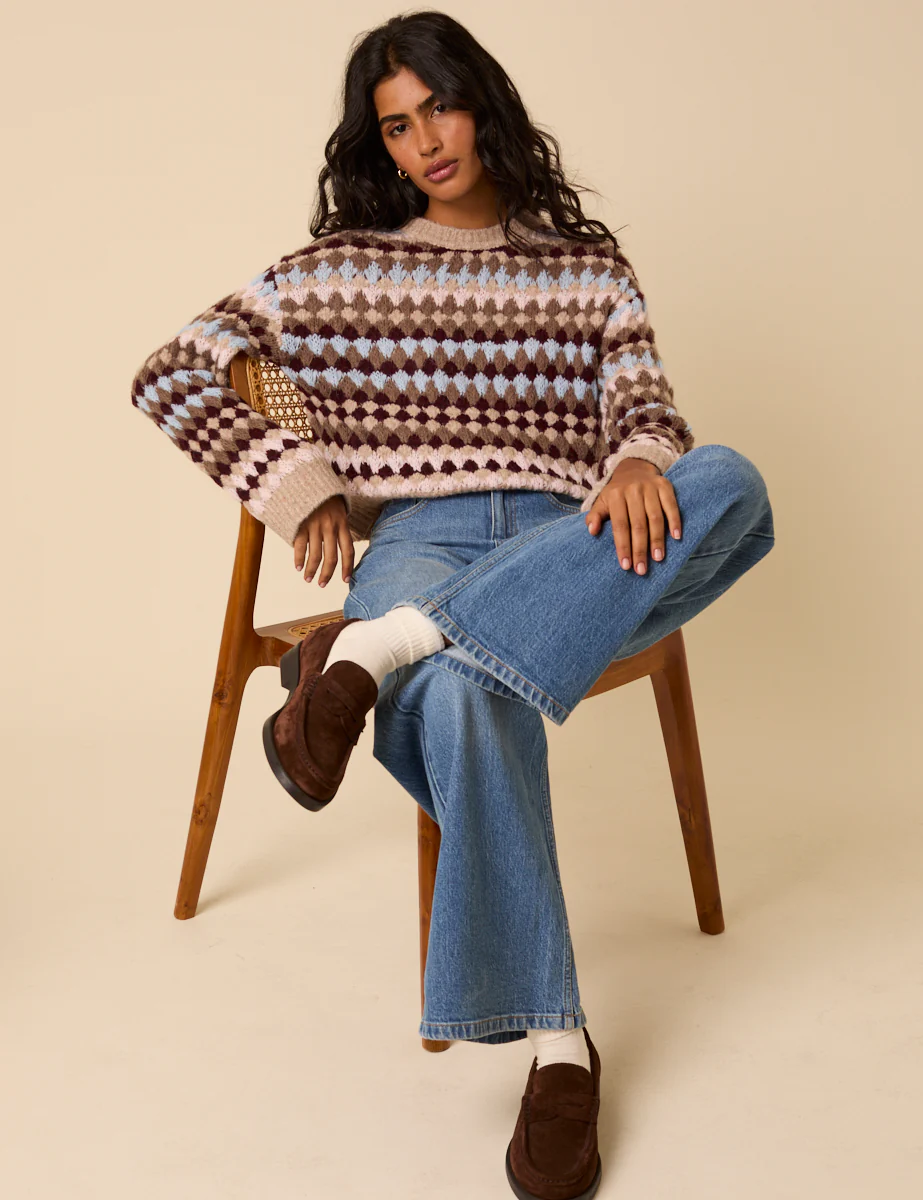 Multi Textured Round Neck Striped Jumper - Image 6