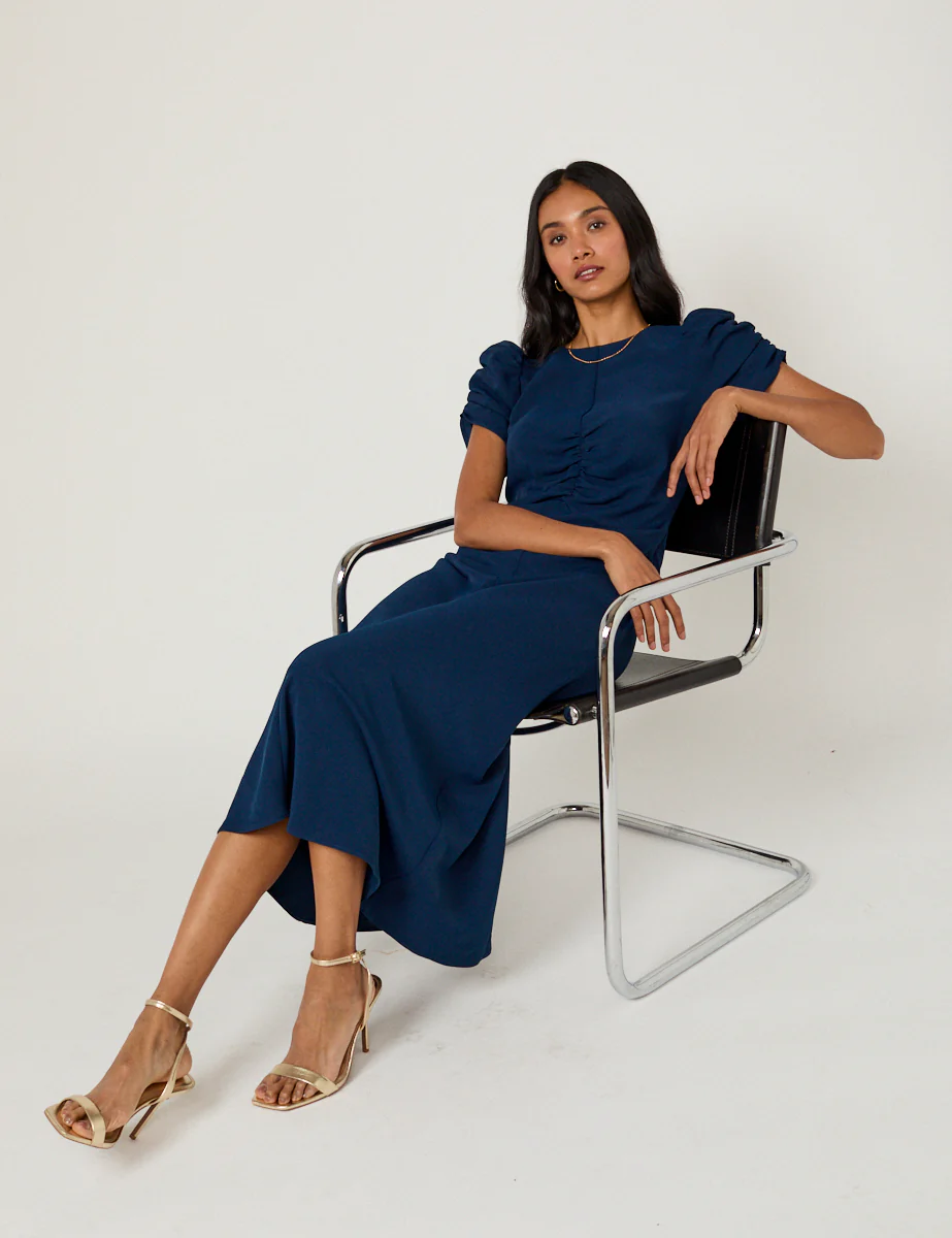 Navy Ruched Naomi Midi Dress - Image 3