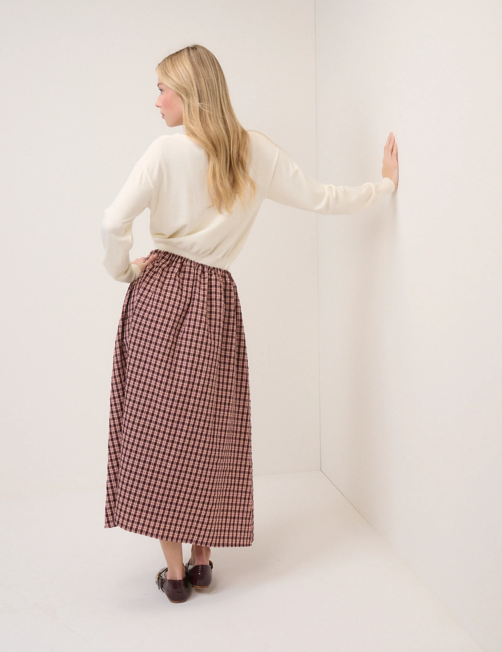 Pink And Brown Check Naples Midi Skirt - Image 5