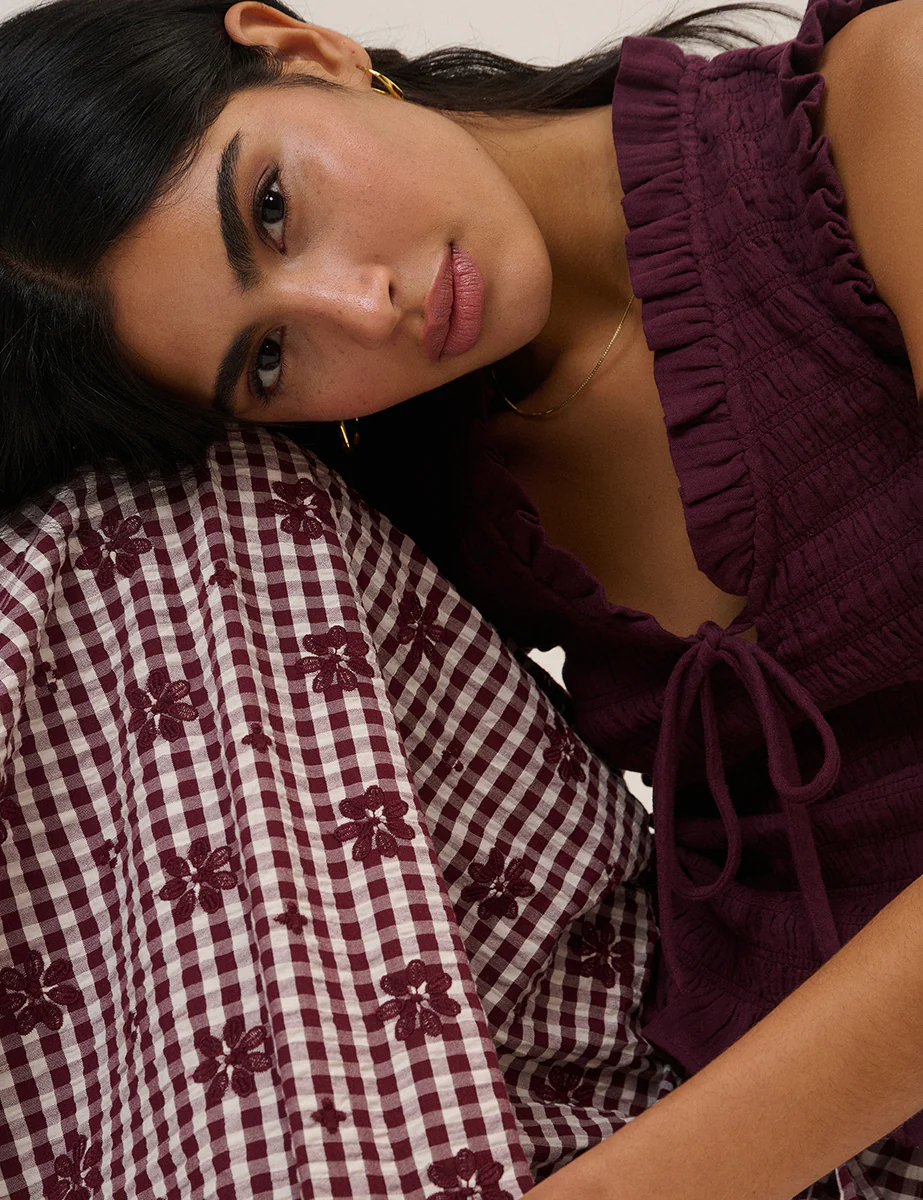 Burgundy Gingham Naples Midi Skirt - Image 3