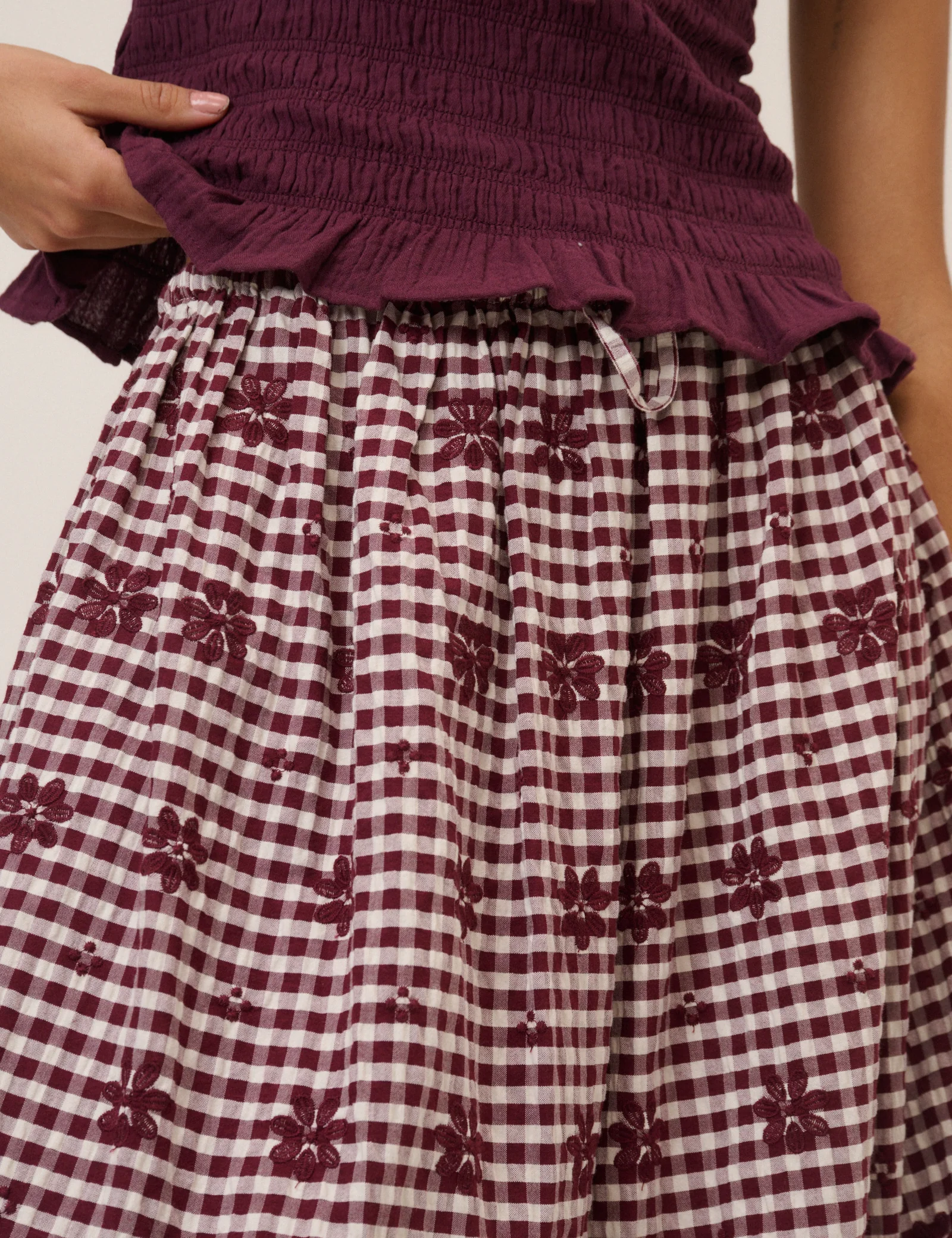 Burgundy Gingham Naples Midi Skirt - Image 4
