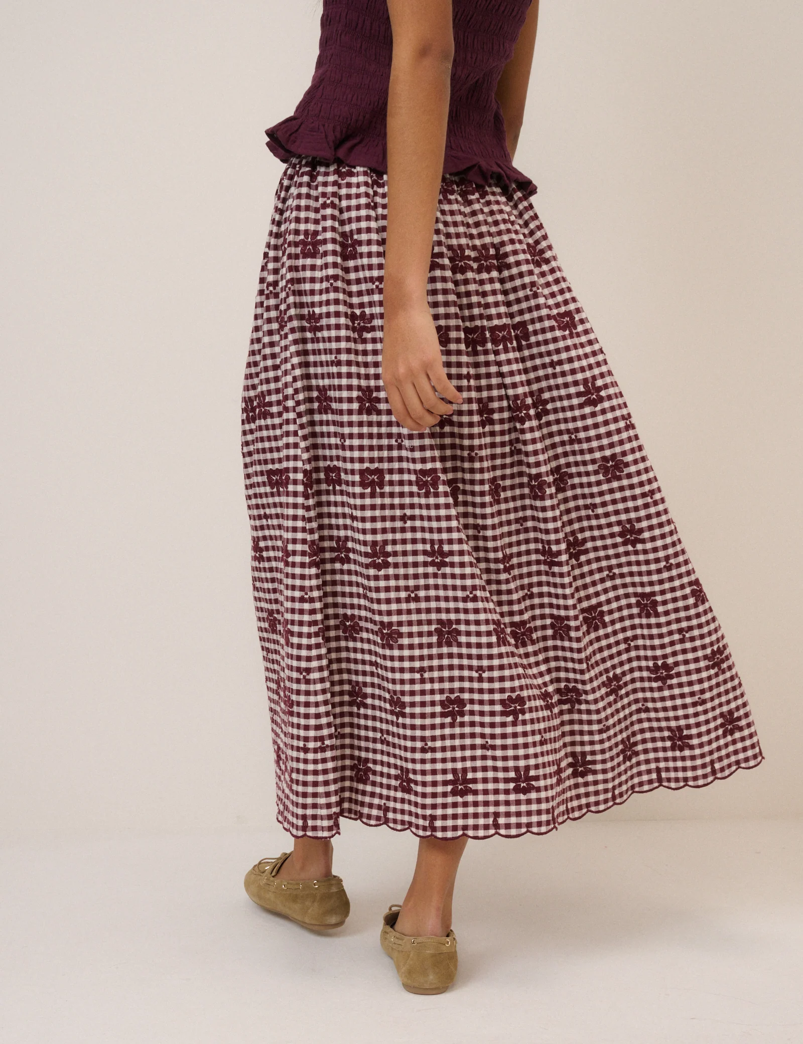 Burgundy Gingham Naples Midi Skirt - Image 5