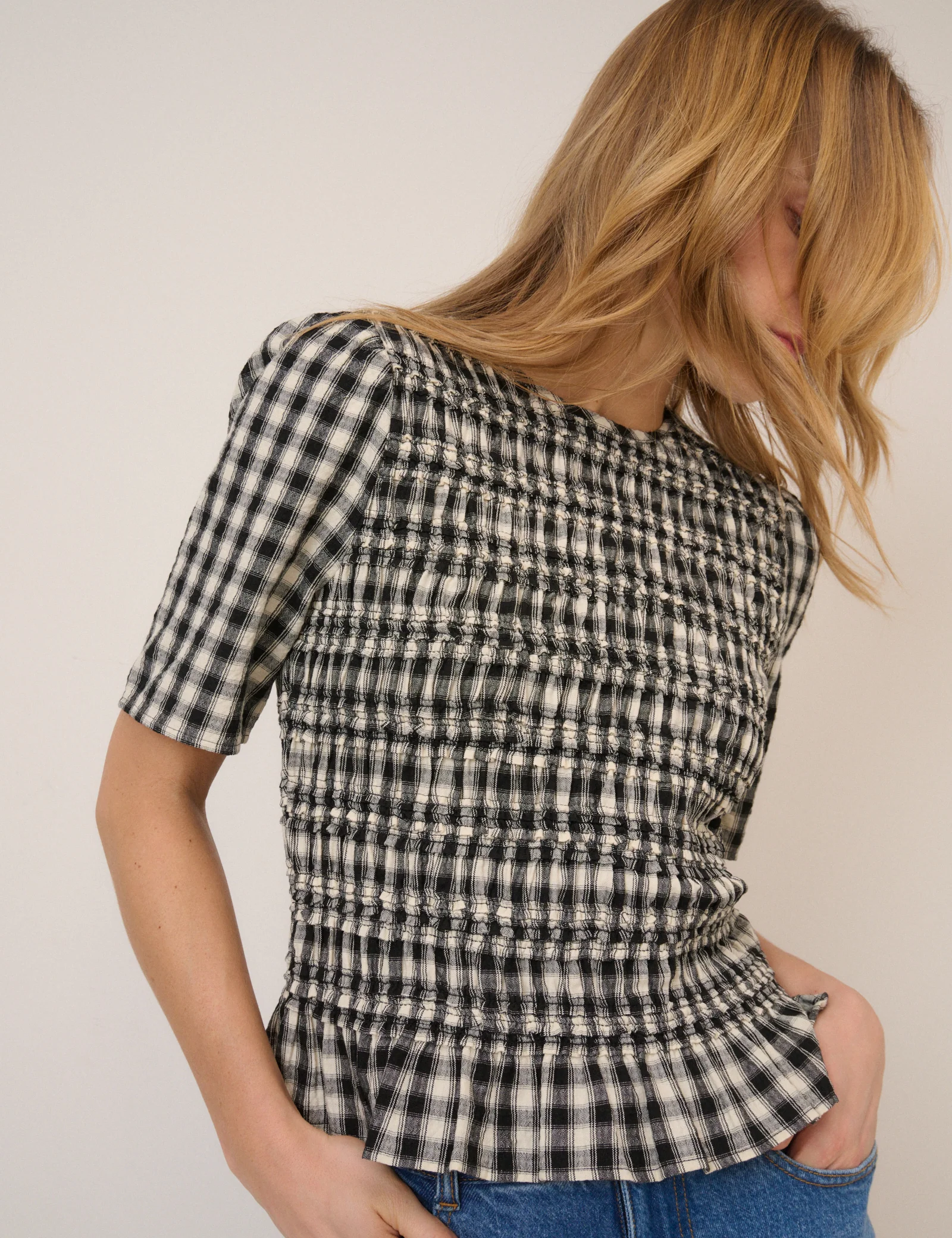 Gingham Shirred Top