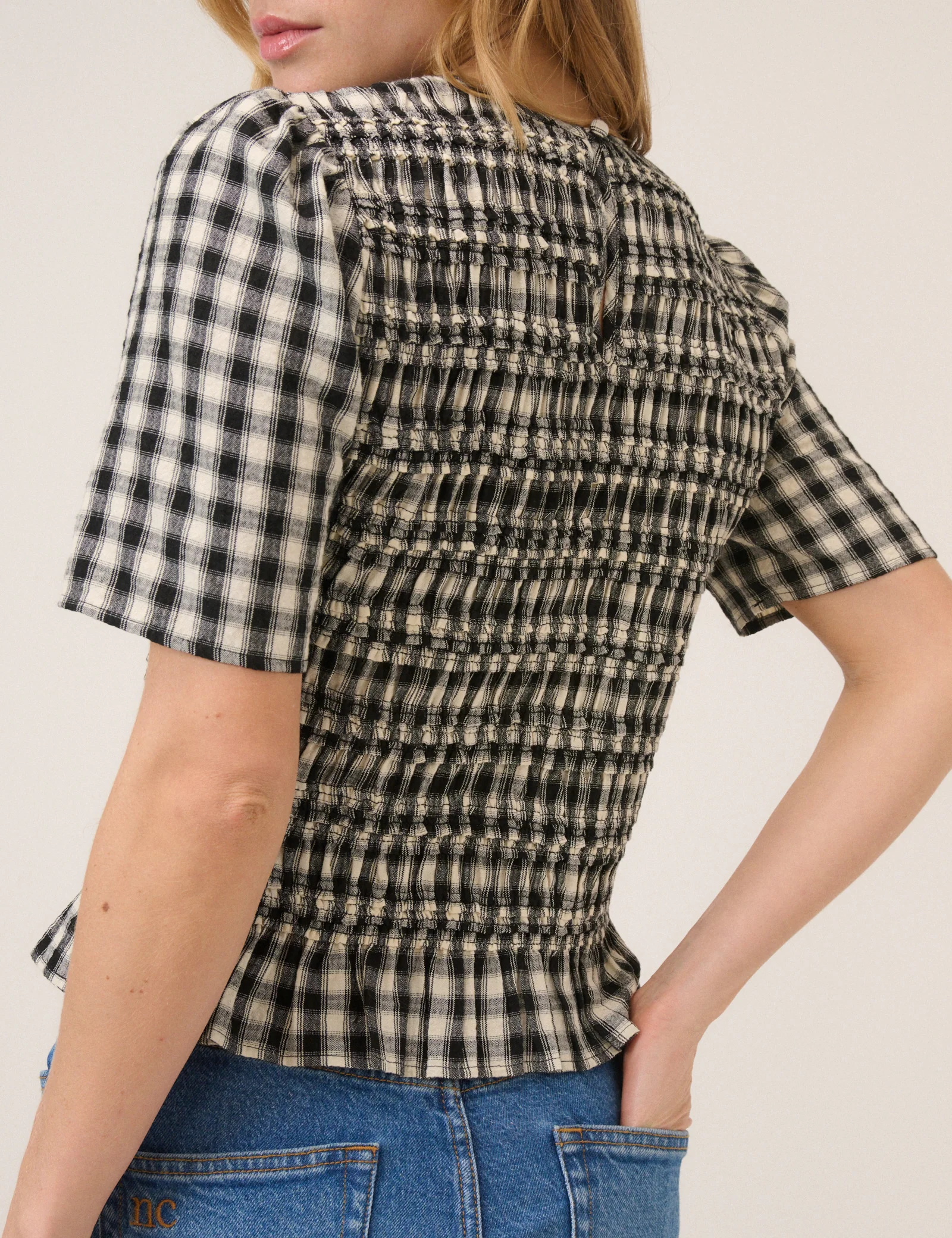 Gingham Shirred Top - Image 4