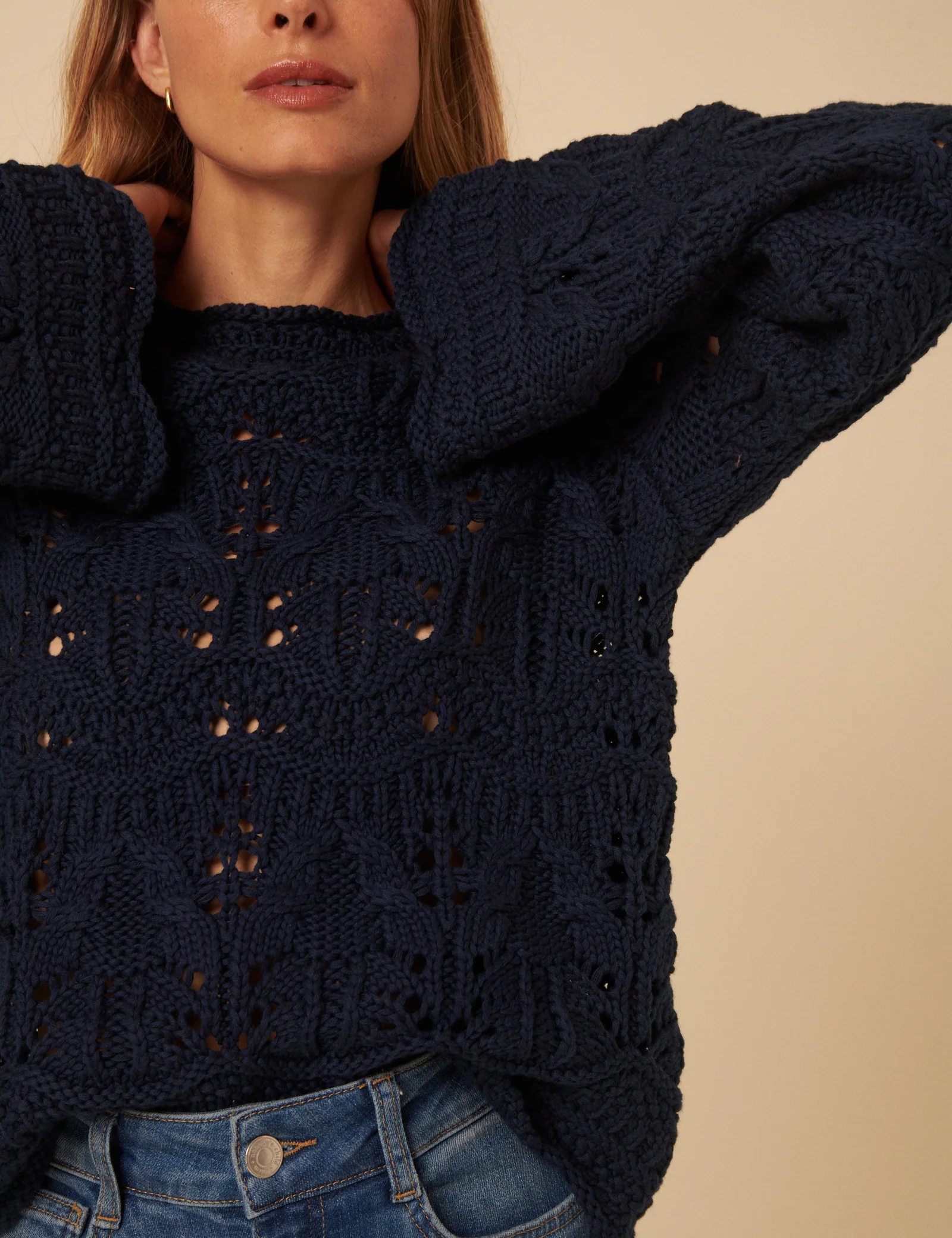 Navy Blue Chunky Pointelle Jumper - Image 2