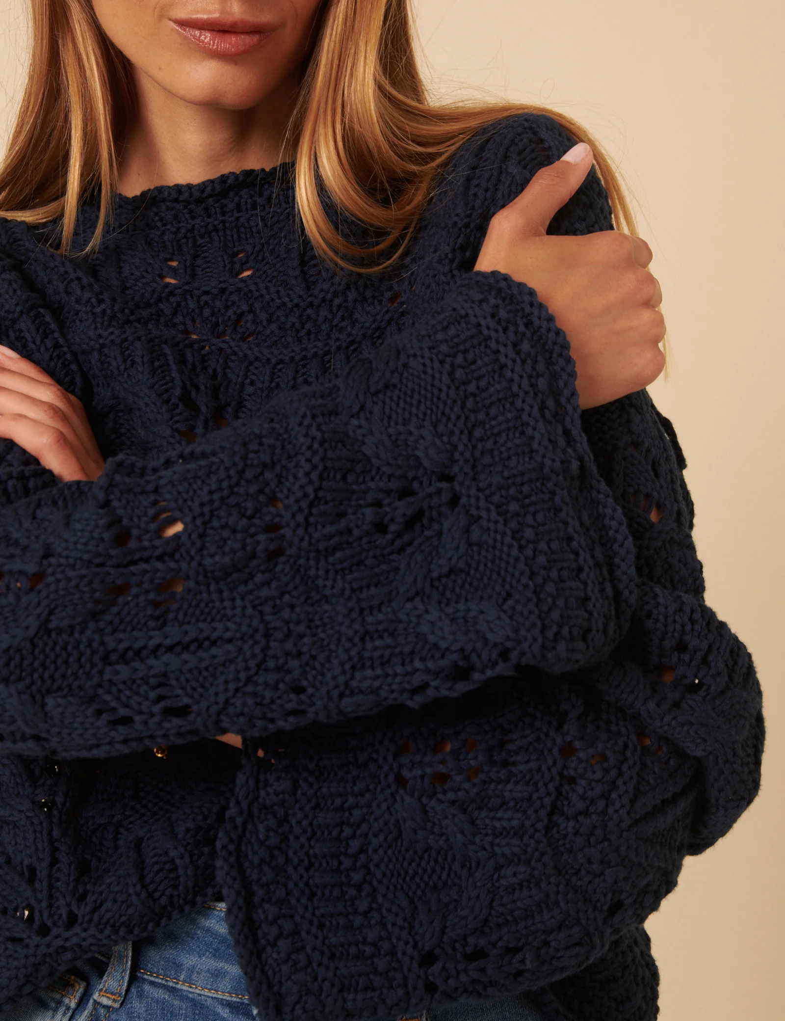 Navy Blue Chunky Pointelle Jumper - Image 4