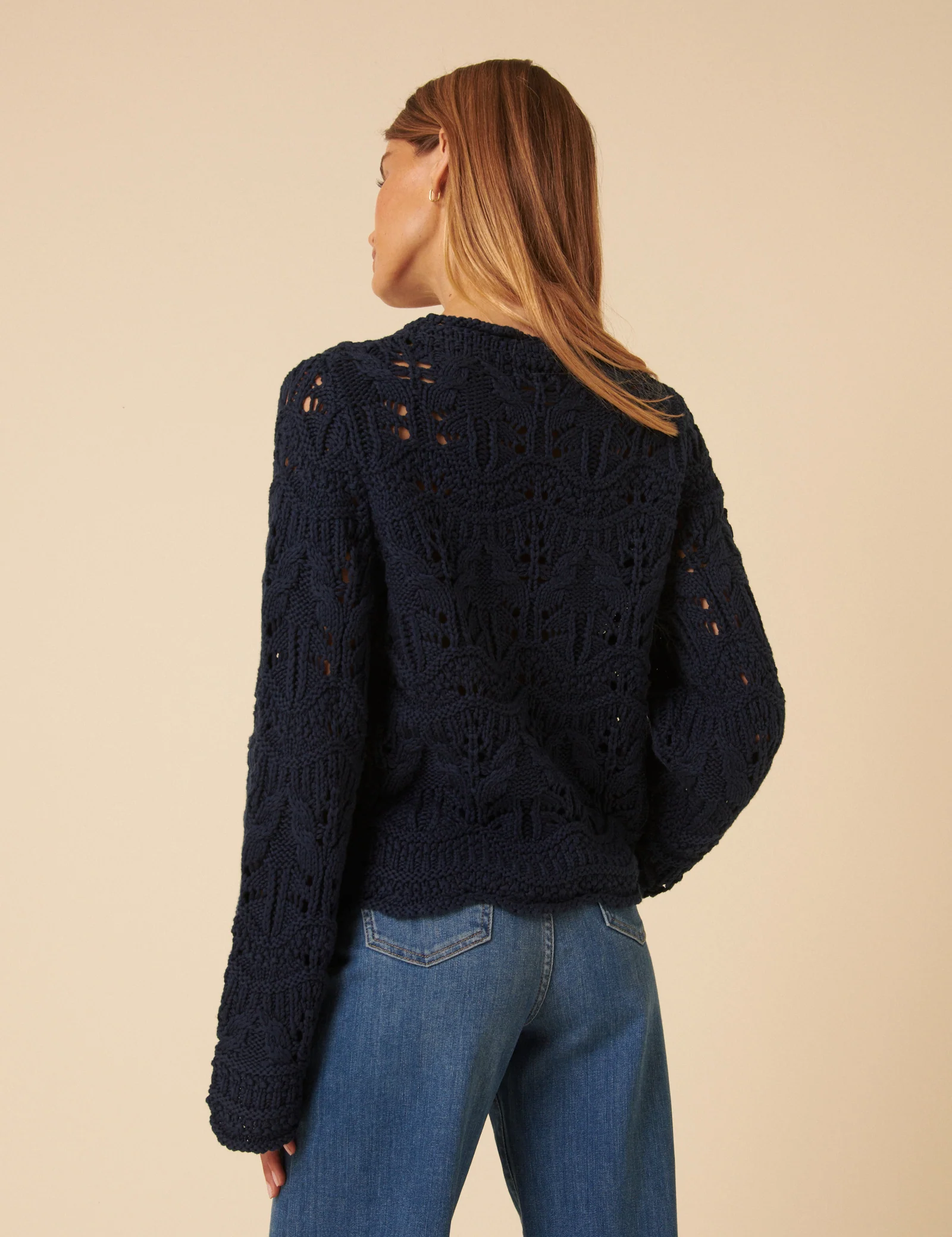 Navy Blue Chunky Pointelle Jumper - Image 5