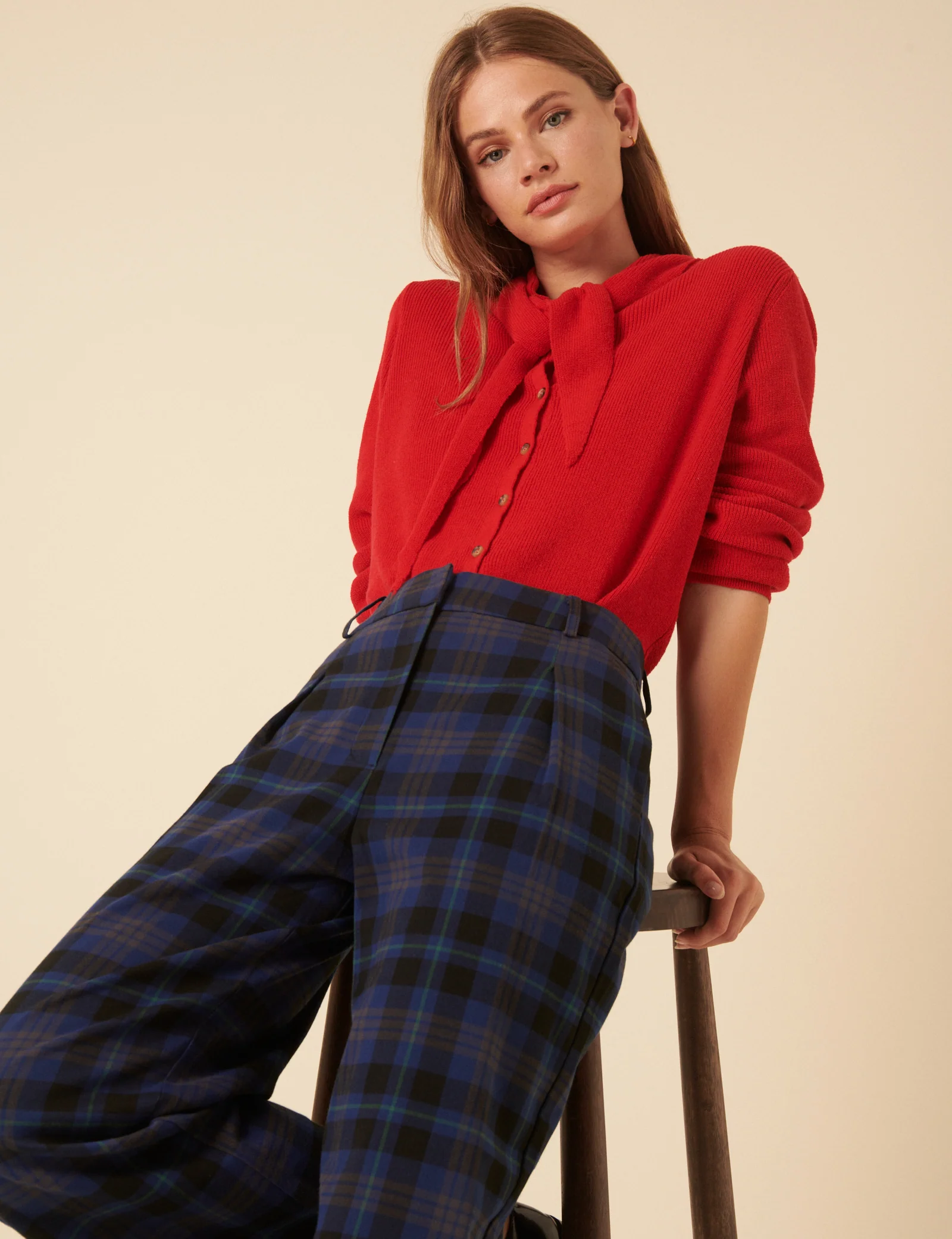 Navy Check Tailored Trousers - Image 4