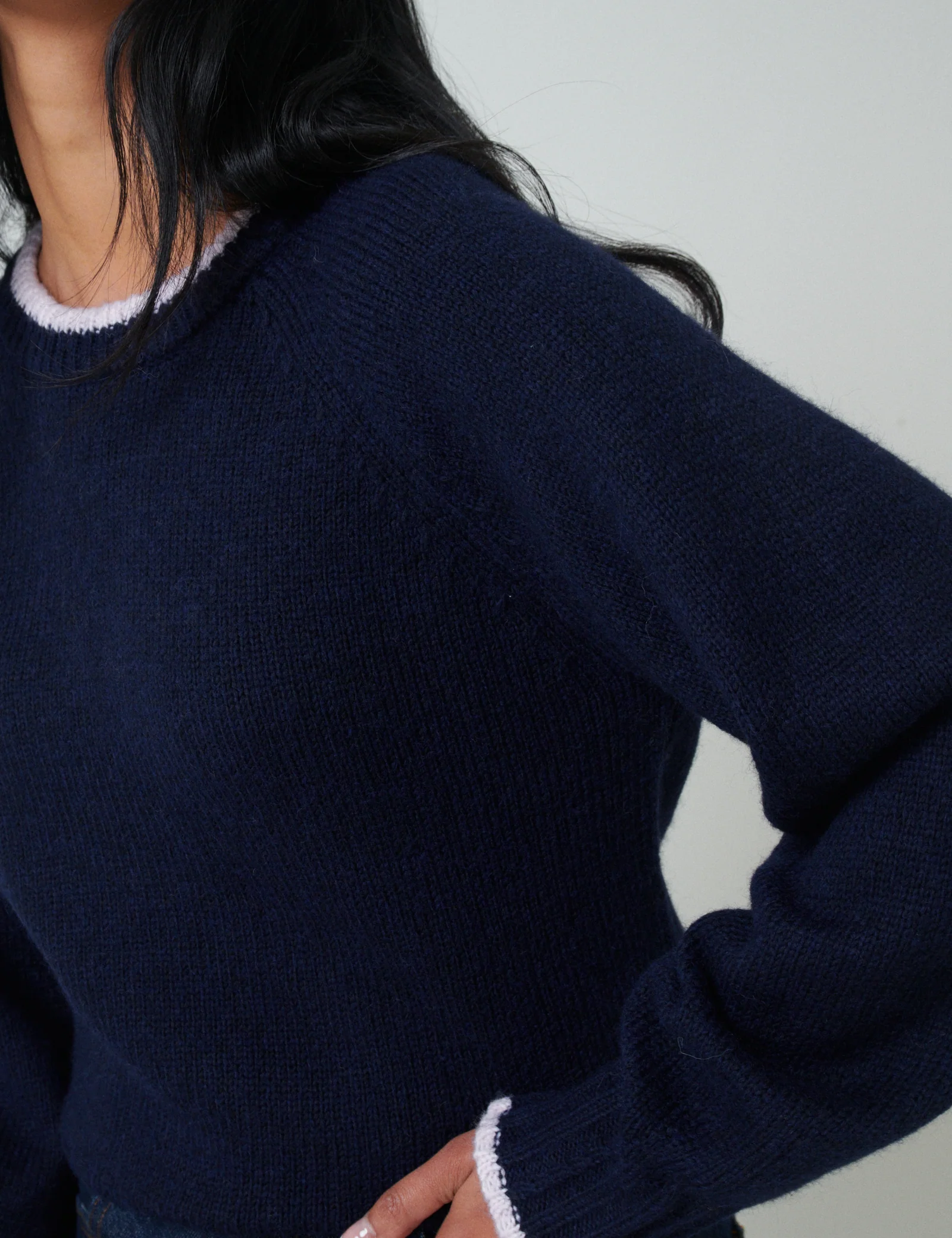 Navy Contrast Trim Knitted Jumper - Image 4