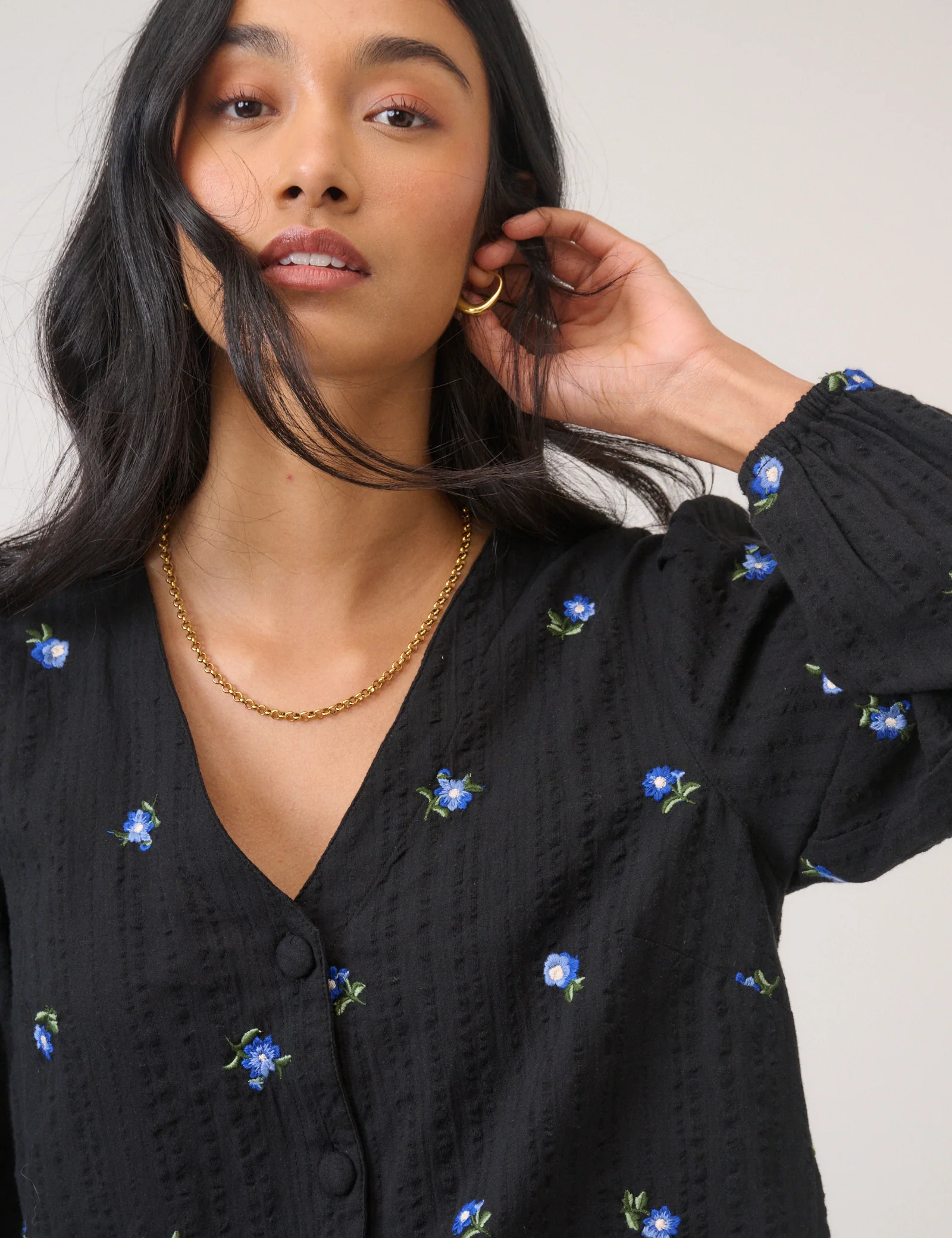 Black Floral Embroidered Blouse - Image 3