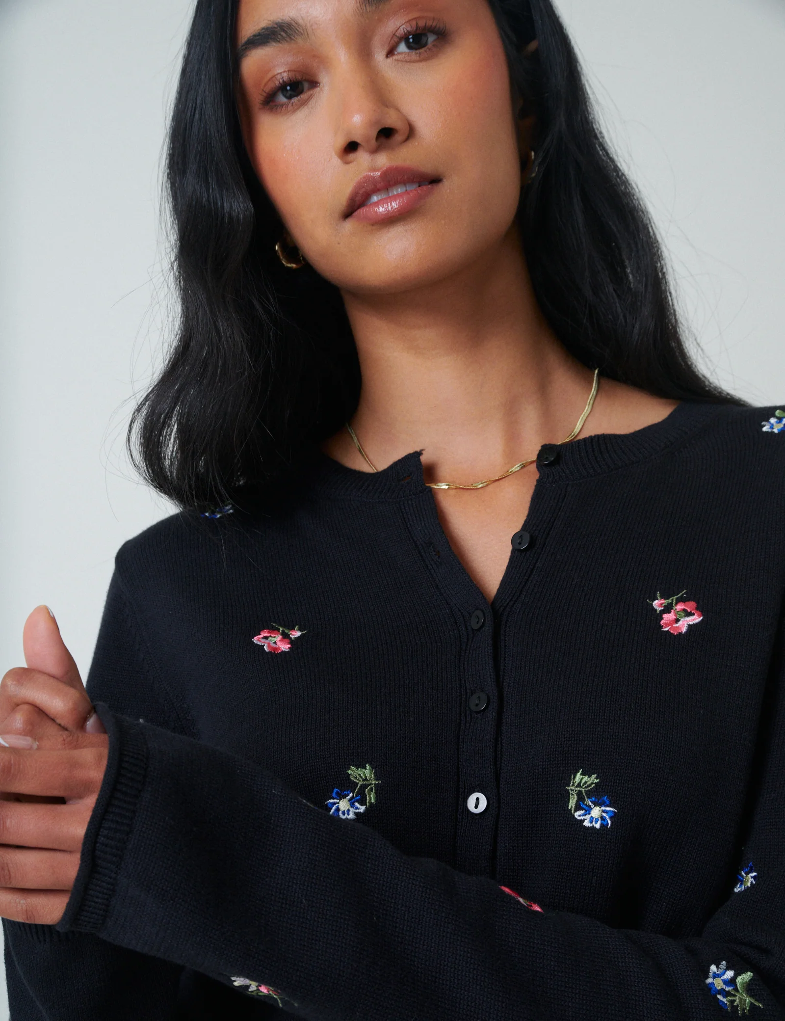 Black Floral Embroidered Cardigan - Image 2
