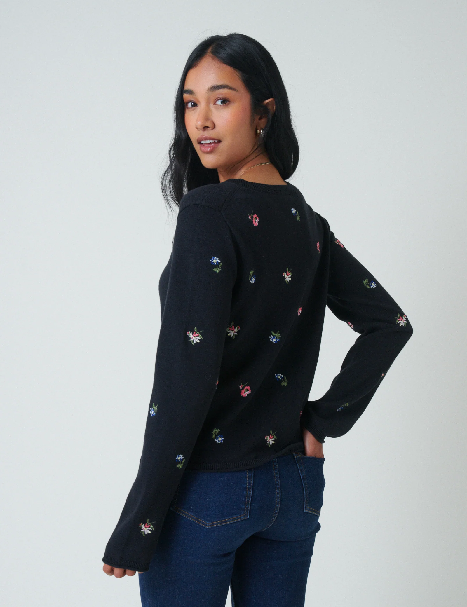 Black Floral Embroidered Cardigan - Image 5
