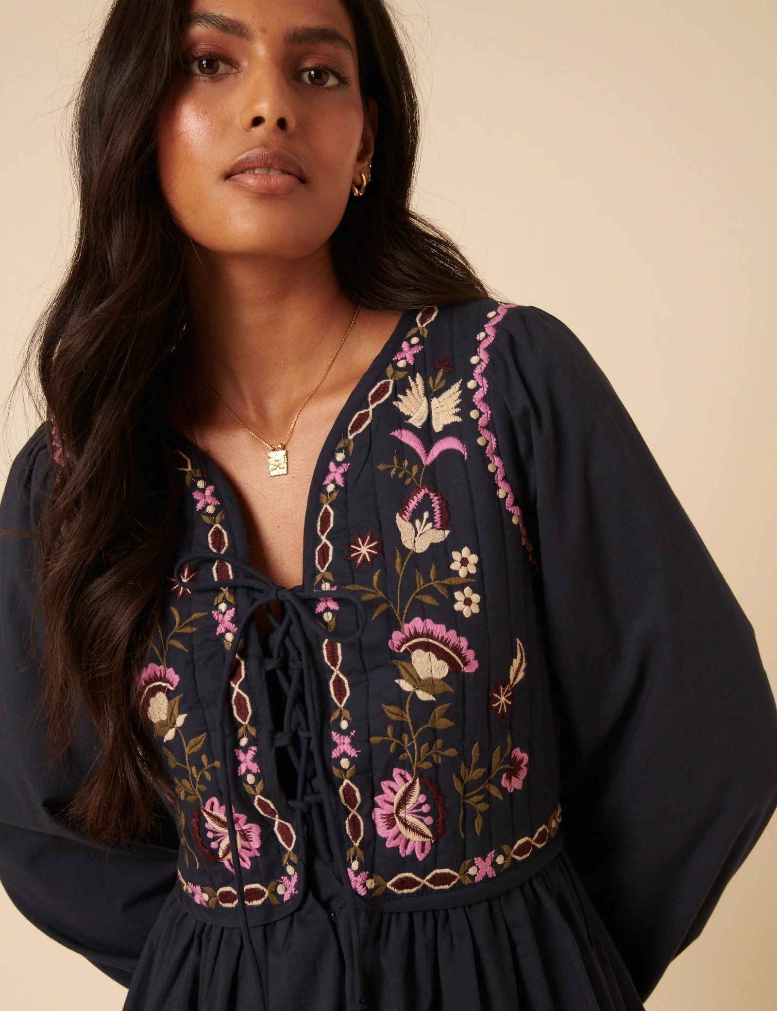 Navy Paisley Embroidered Monroe Mini Dress - Image 4