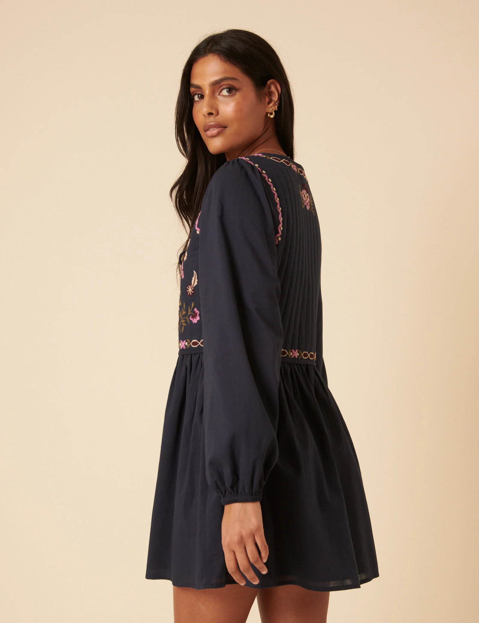 Navy Paisley Embroidered Monroe Mini Dress - Image 5