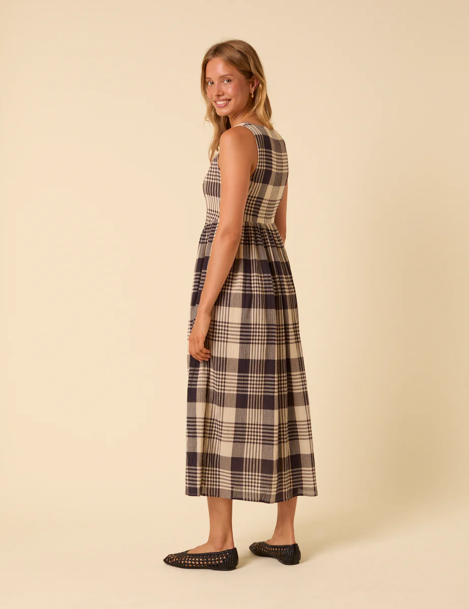 Navy and Cream Tartan Check Cora Midi Dress - Image 5