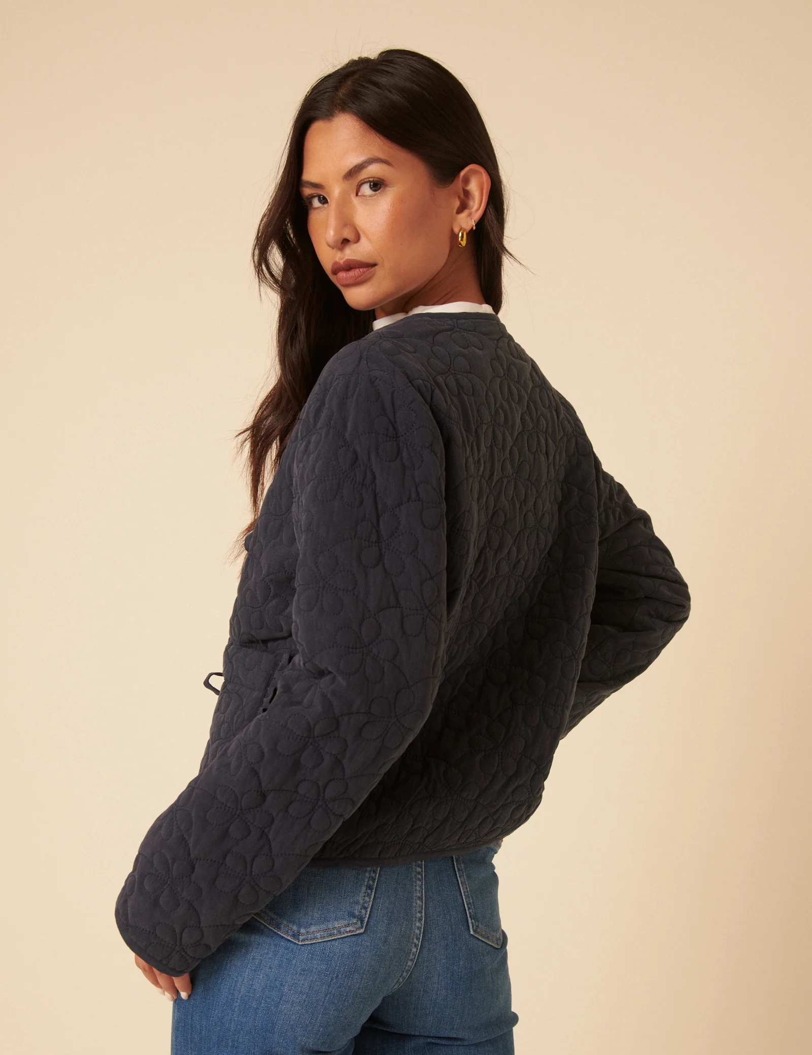 Navy Tie-Front Quilted Jacket - Image 5