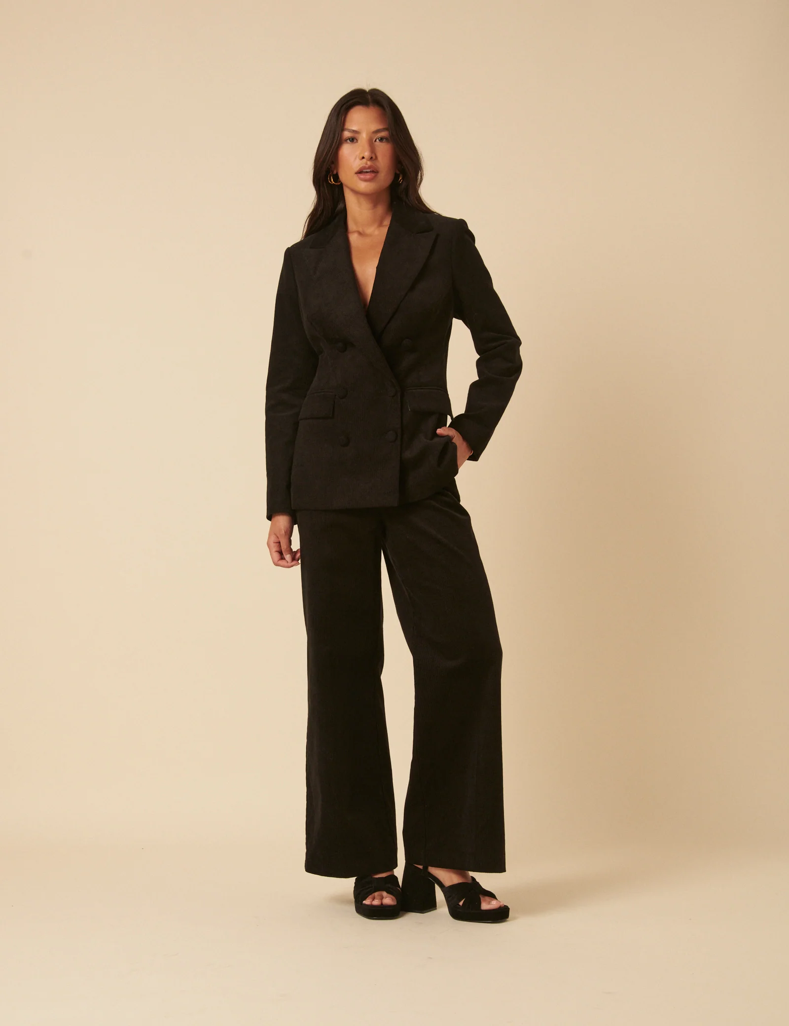 NC x Lisou Black Cord Double Breasted Tailored Blazer - Image 4