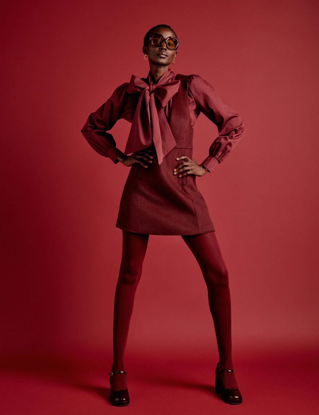 NC x Lisou Burgundy Wool Blend Pinafore Dress - Image 4