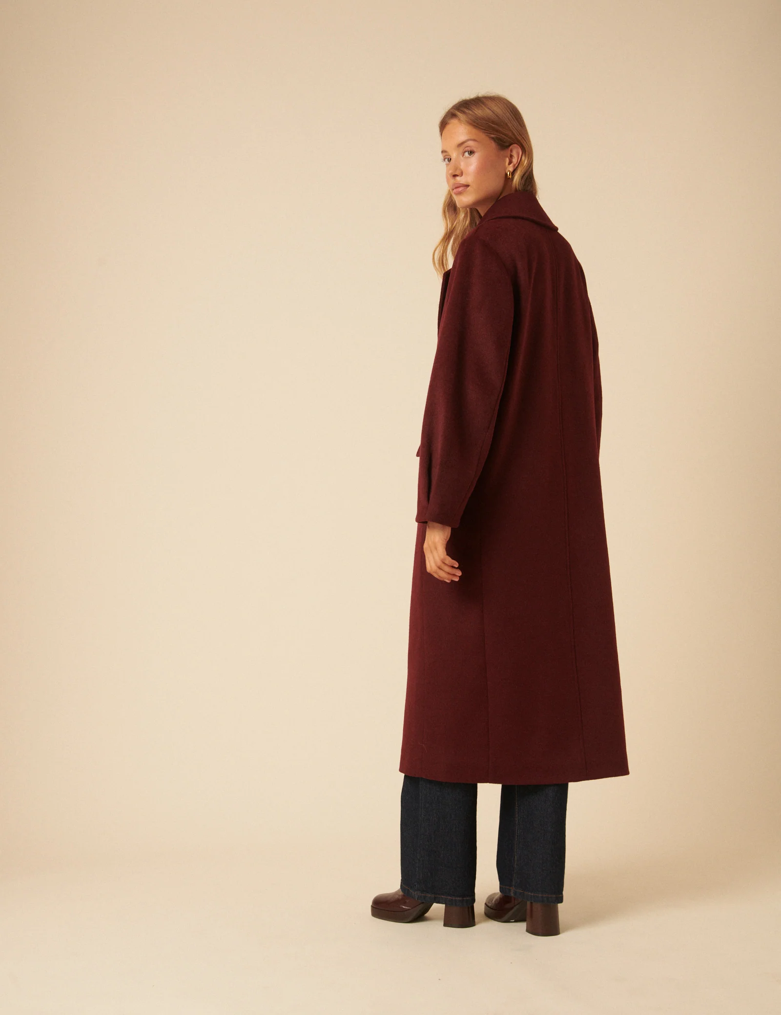 NC x Lisou Burgundy Wool Blend Tailored Longline Coat - Image 6