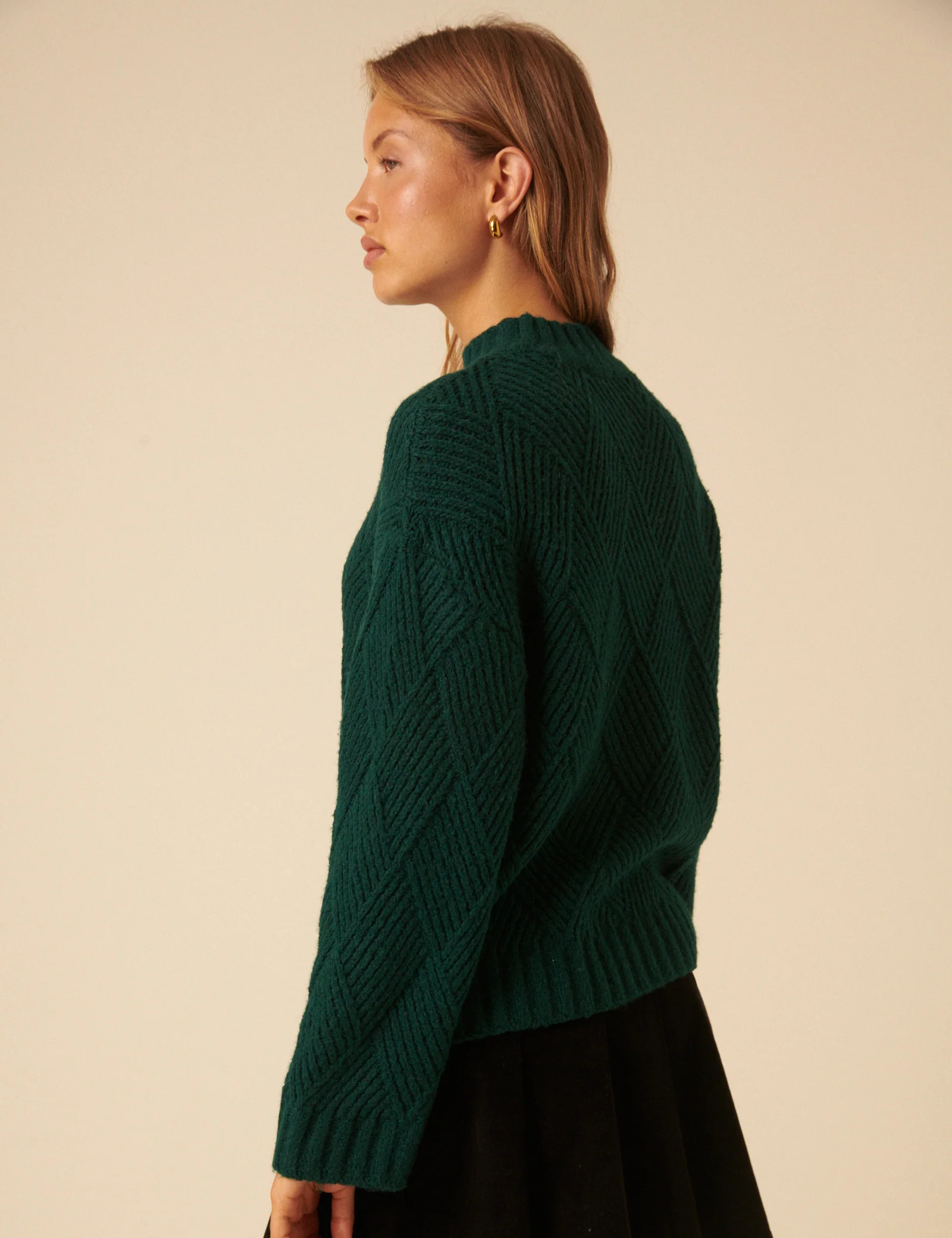 NC x Lisou Dark Green Mixed Stitch Checkerboard Knit Jumper - Image 5