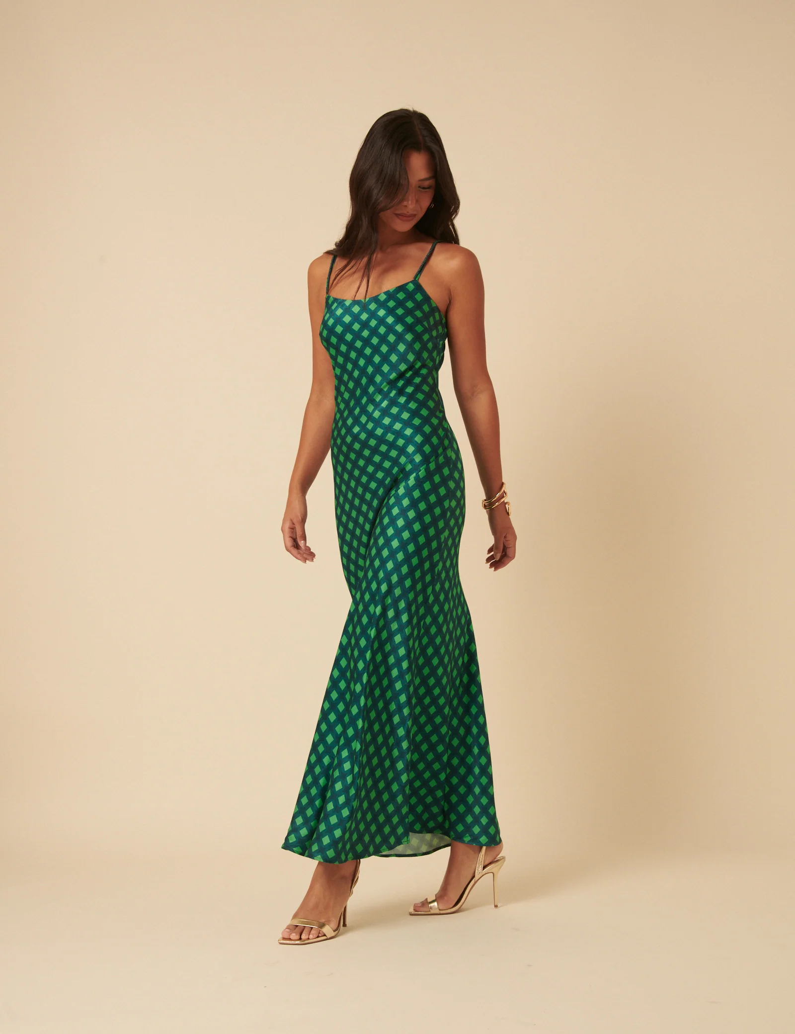 NC x Lisou Green Beaded Strap Trim Satin Midi Dress - Image 2