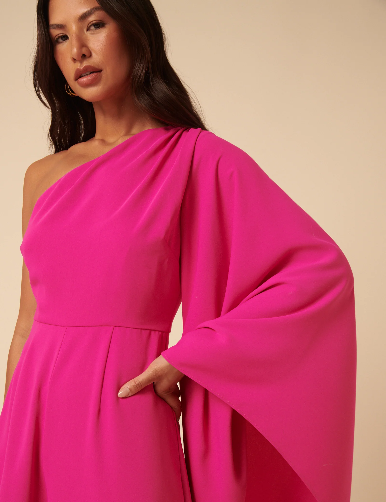 NC x Lisou Pink Crepe One Shoulder Jay Draped Jumpsuit - Image 3