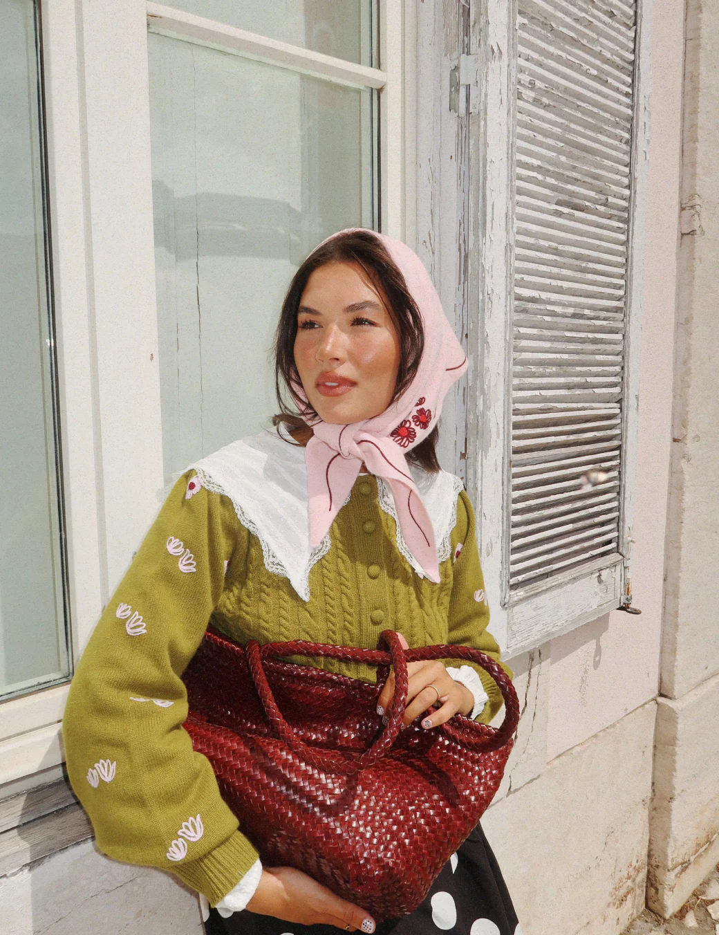 NC x TBCo Pink Floral Wool Triangle Scarf - Image 2
