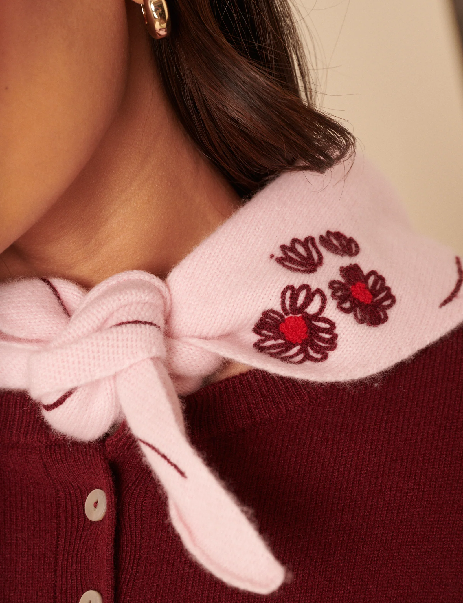 NC x TBCo Pink Floral Wool Triangle Scarf - Image 3