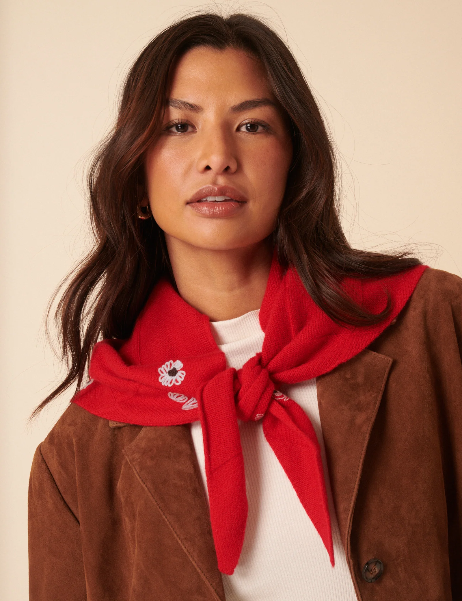 NC x TBCo Red Floral Wool Triangle Scarf - Image 2