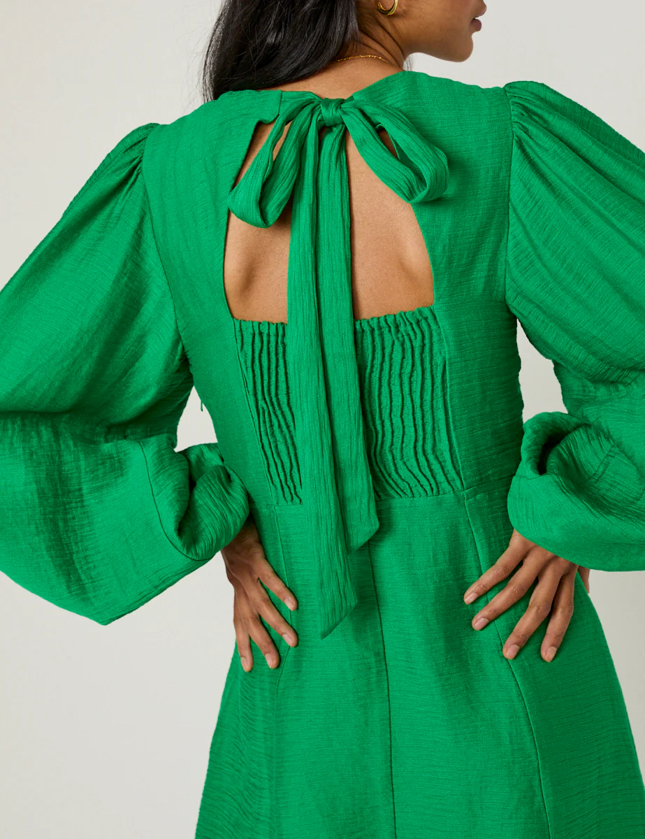 Green Balloon Sleeve Nicki Mini Dress - Image 4