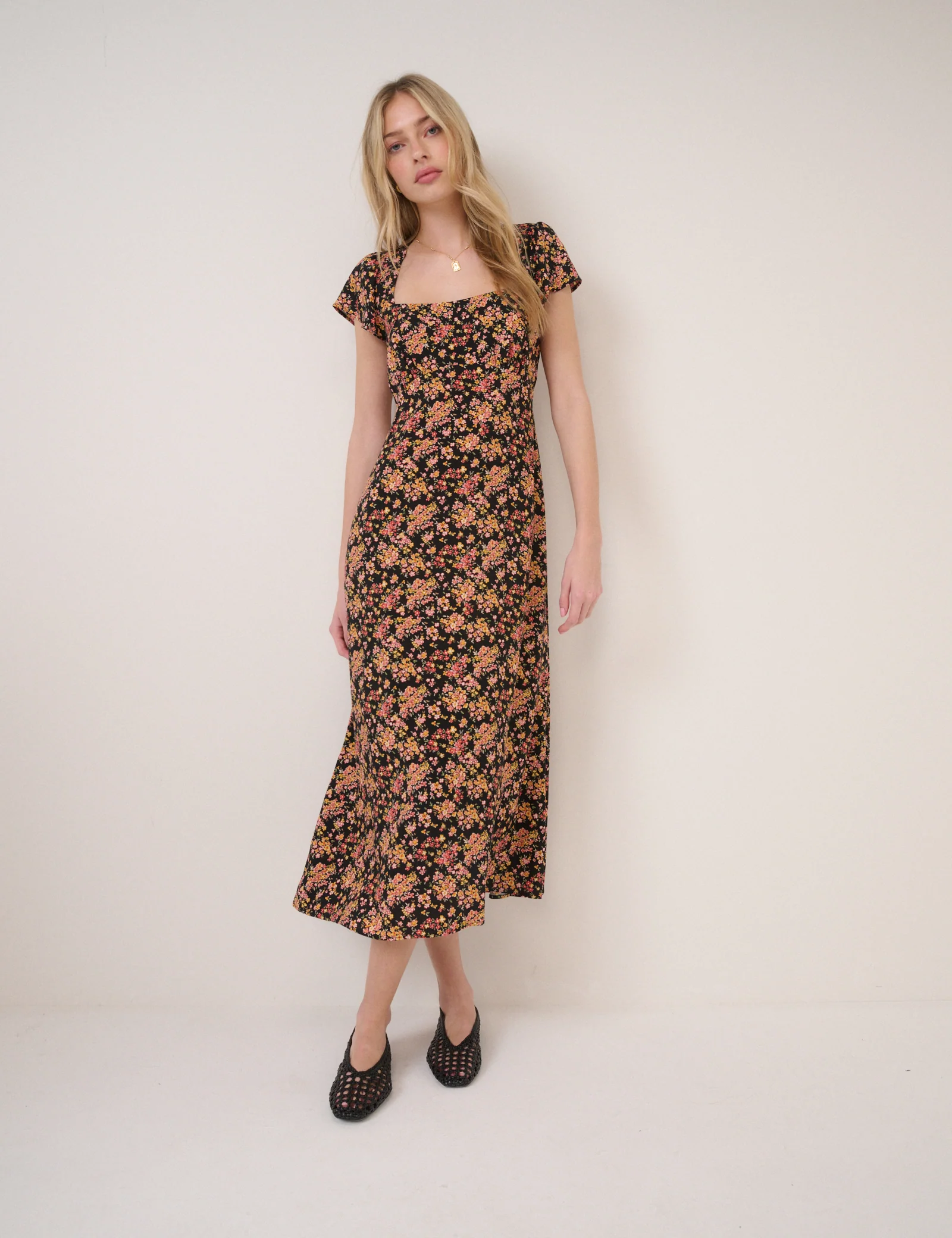 Black Floral Nora Midi Dress - Image 2