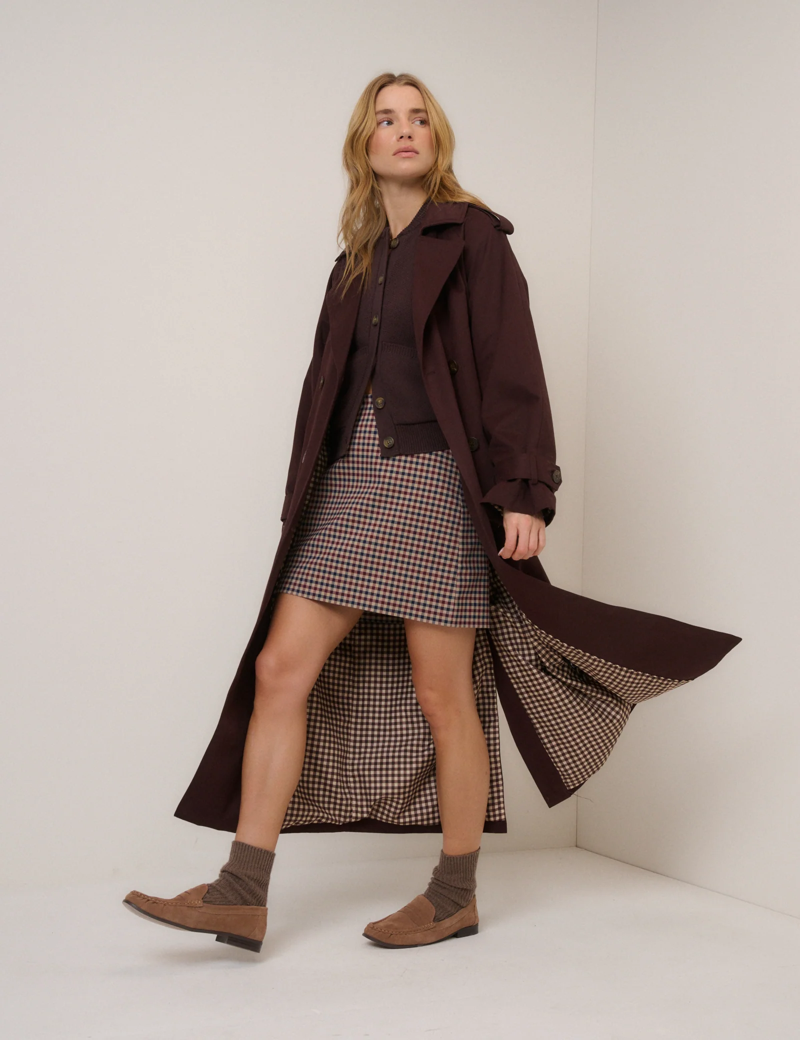 Chocolate Brown Double Breasted Trench Coat - Image 3