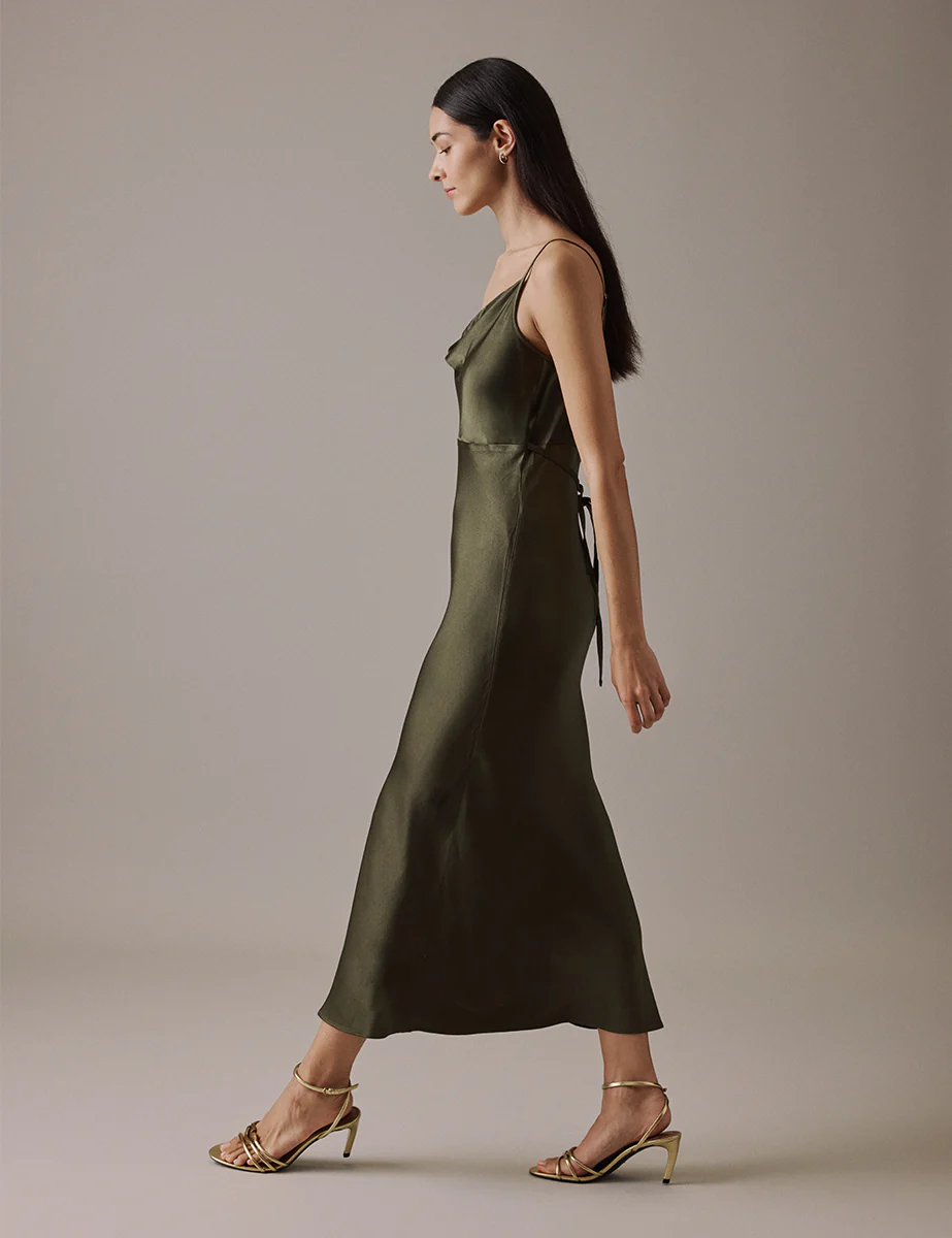 Olive Cowl Neck Midi Trixie Dress - Image 3