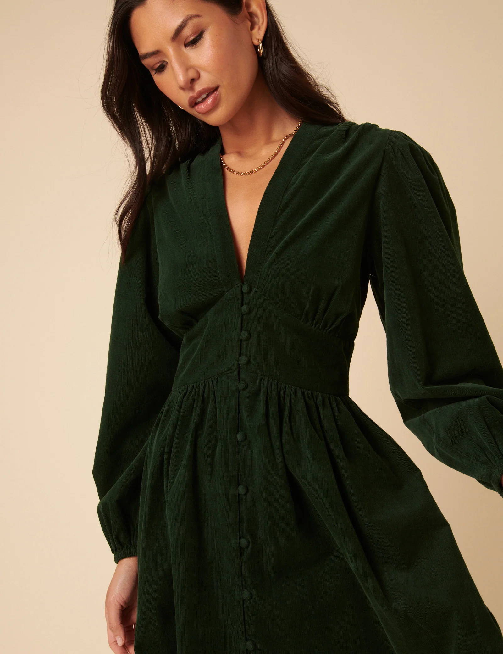 Forest Green Cord Starlight Mini Dress - Image 2